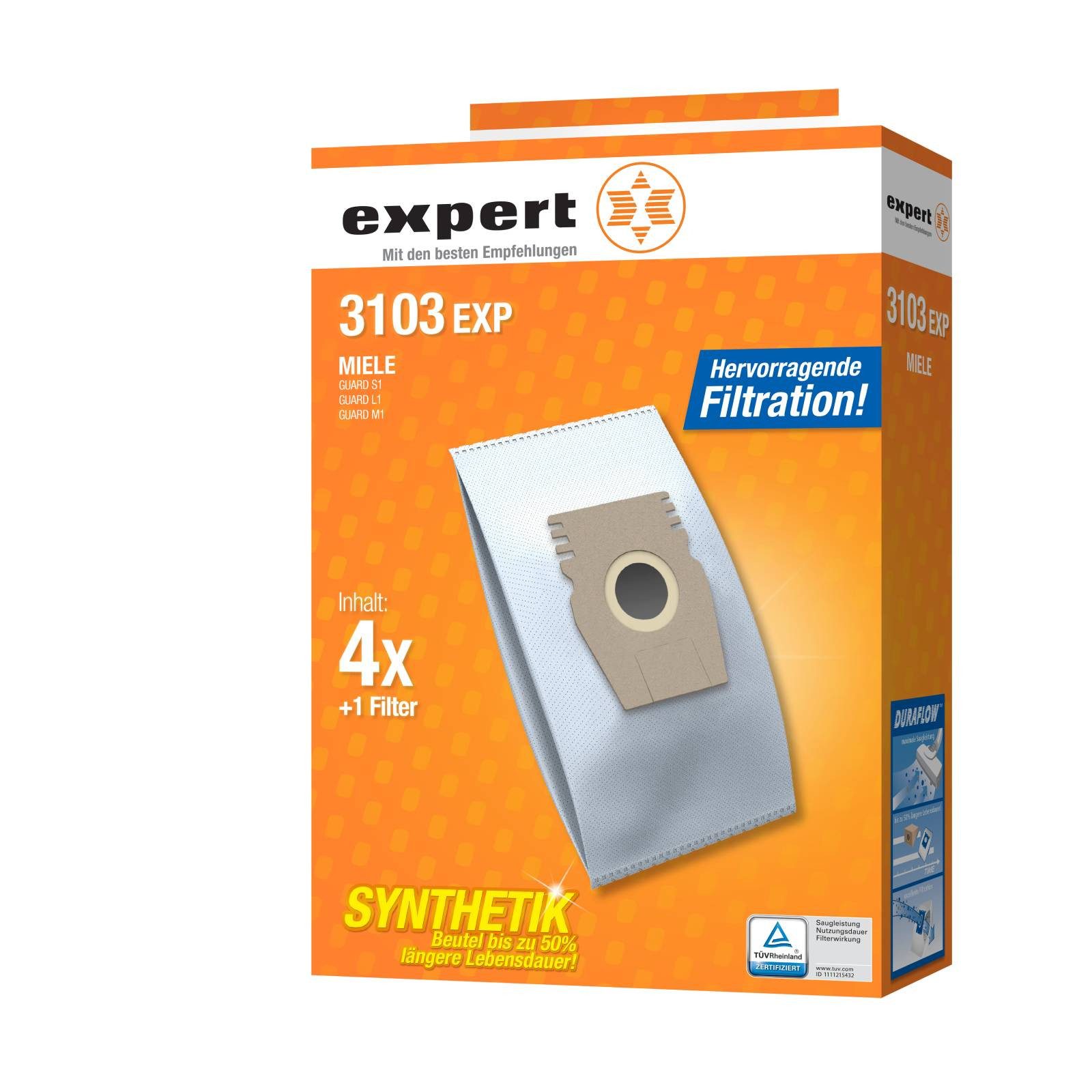 AEG Staubsaugerbeutel expert 3103EXP, Staubsaugerbeutel mit Motorfilter, 4er Pack