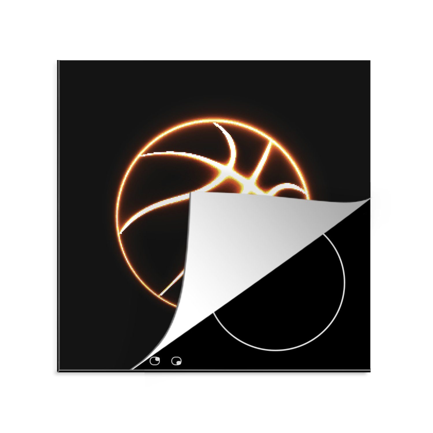 MuchoWow Herdblende-/Abdeckplatte Eine Illustration eines leuchtenden Basketballs, Vinyl, (1 tlg), 78x78 cm, Ceranfeldabdeckung, Arbeitsplatte für küche