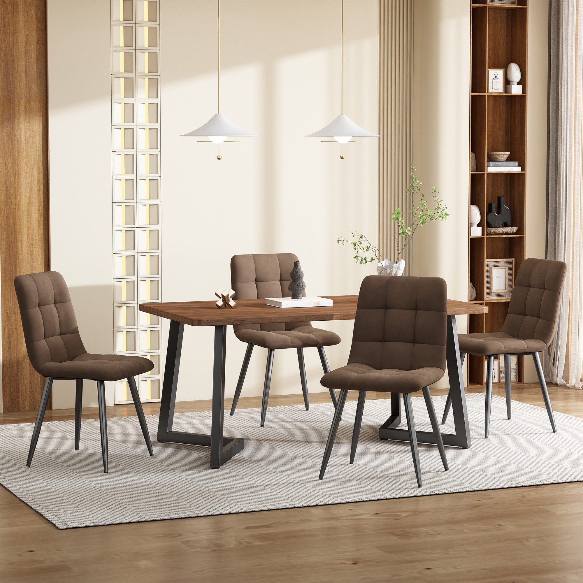 REDOM Essgruppe Esstisch mit Stühlen Set, (mit Walnuss MDF Tisch,mit schwarzen Metallbeinen)