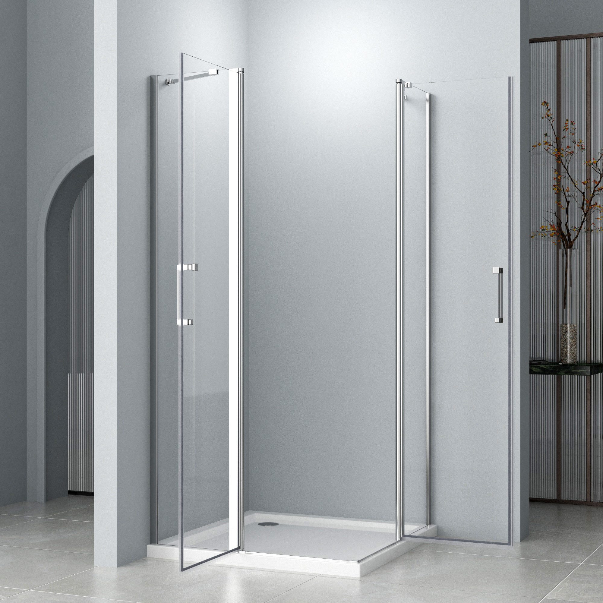 Hopibath Eckdusche falttür Duschkabine Eckeinstieg Nanobeschichtung, BxT: 75x75 cm, 5mm Sicherheitsglas, Falttürkabine mit Haltestangen, 120/100/90/80/75cm , Rechts-und Links montierbar