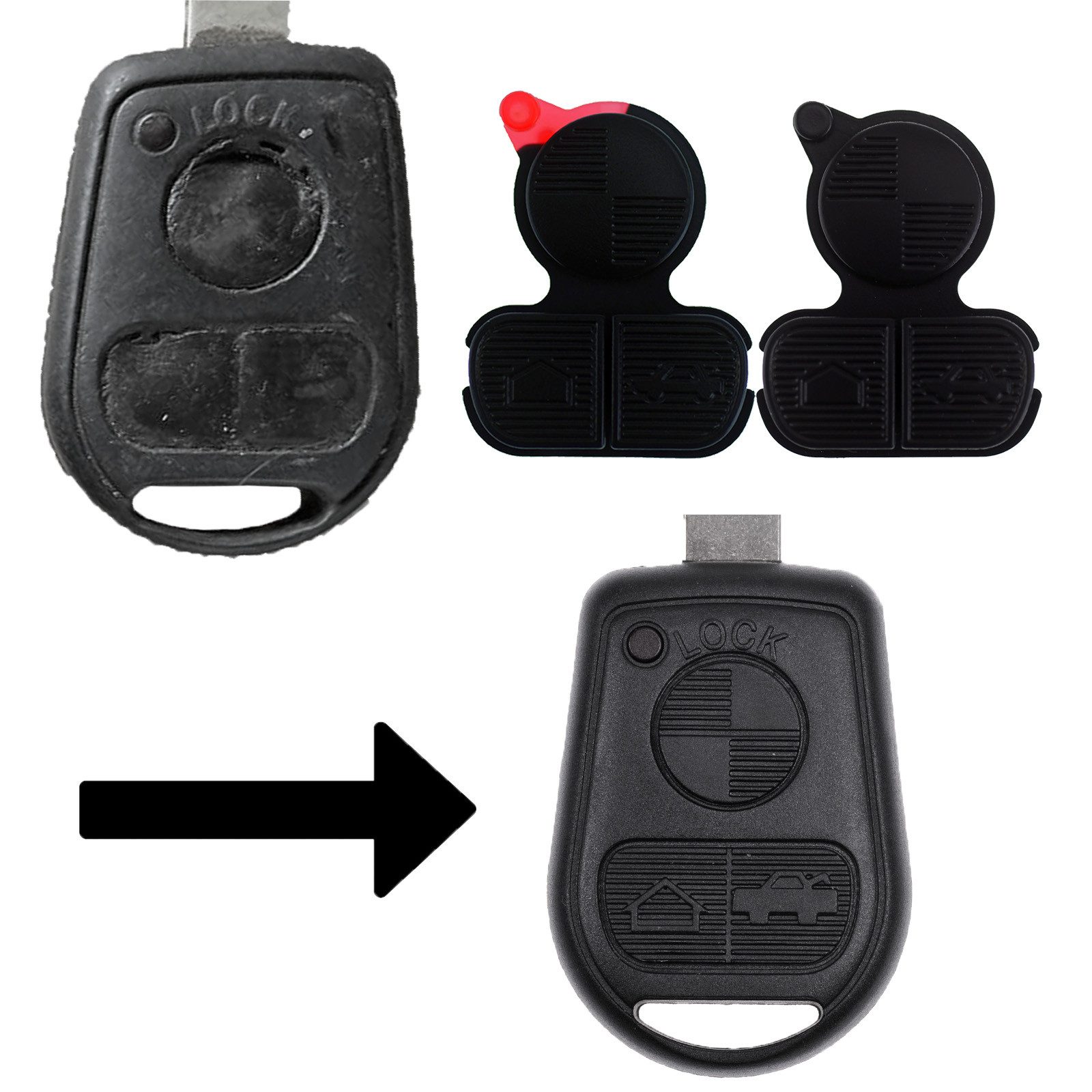 mt-key Auto Schlüssel Tastenfeld Reparatur Set + Kontaktfeld + CR2016 Knopfzelle, CR2016 (3 V), für BMW E36 E39 E34 E38 E24 E32 7er E31 E40 Funk Fernbedienung