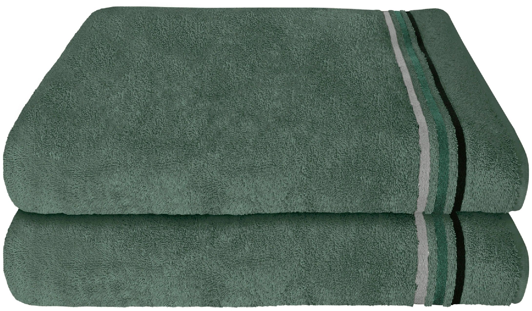 Schiesser Duschtücher Skyline Color aus 100 % Baumwolle mit eleganter Streifenbordüre, Frottier (Set, 2-St), MADE IN GREEN by OEKO-TEX®