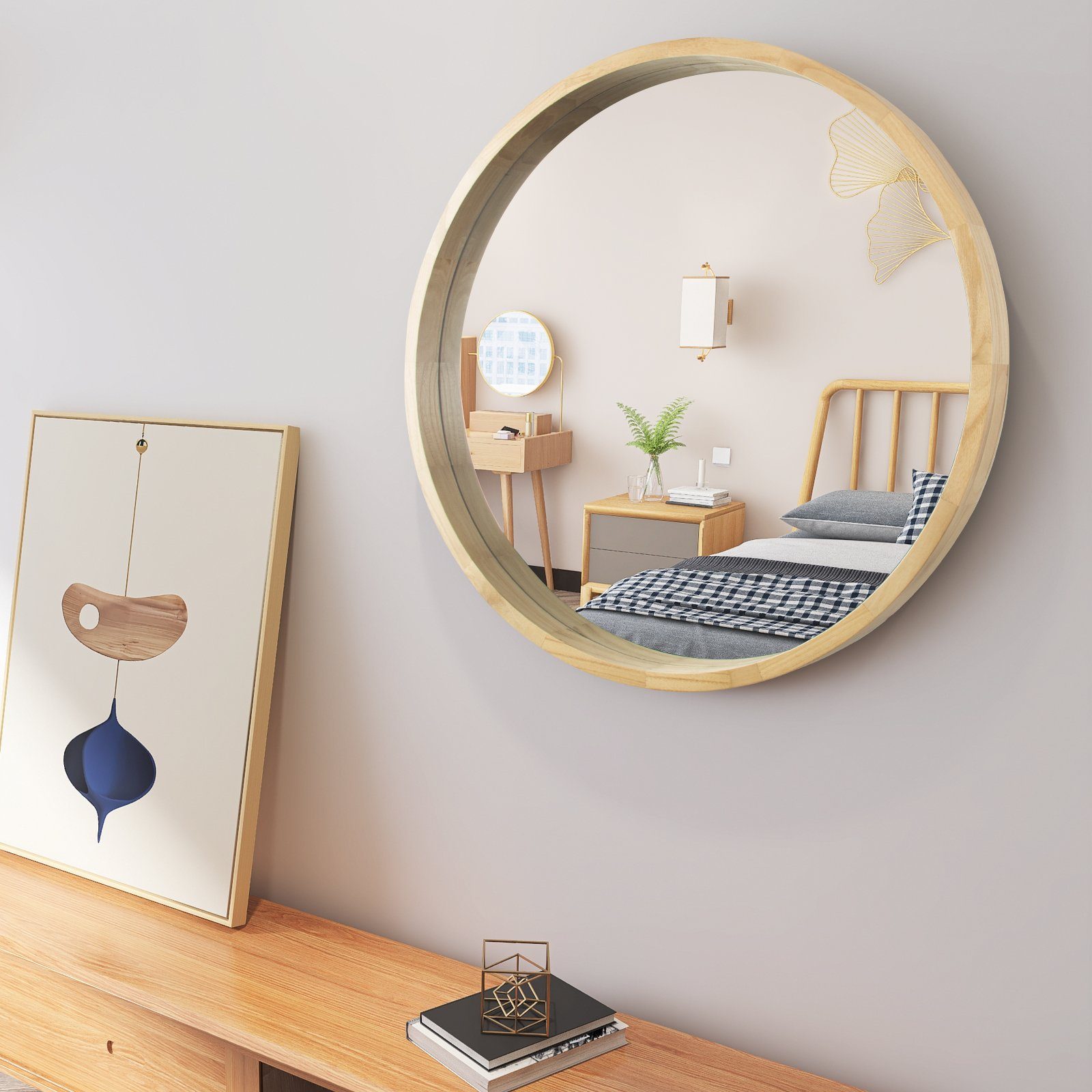 Flieks Badspiegel, Rund Spiegel mit Rahmen aus Holz in Oak, Wandspiegel  Schminkspiegel aus Glas 76.2cm online kaufen | OTTO