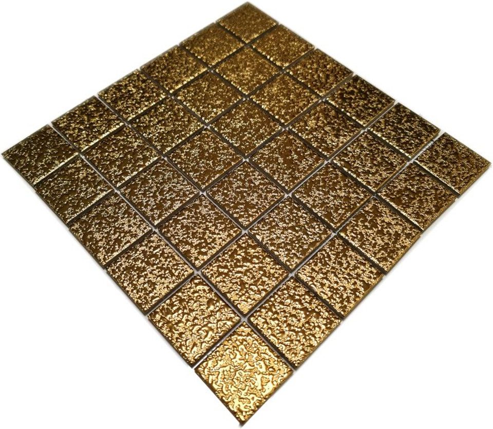 Mosani Mosaikfliesen Keramik Mosaik Fliese Medio uni gold gehämmert