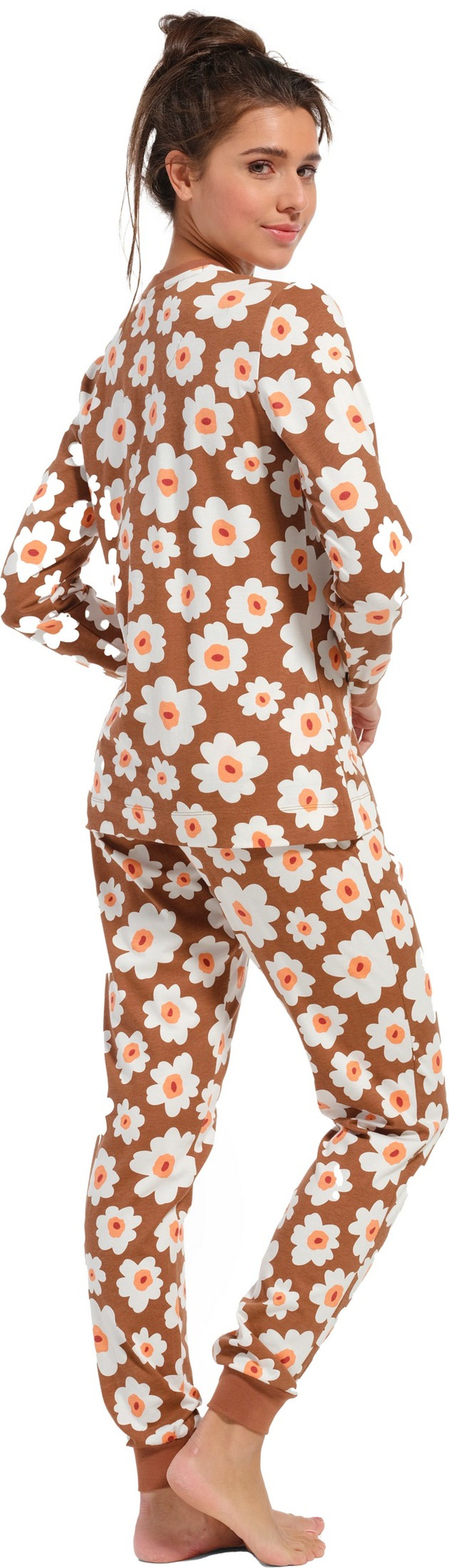 Damen Pyjama Blumen Baumwollmischung mit Rebelle tlg) Schlafanzug (2