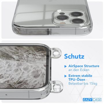EAZY CASE Handykette Silikonhülle mit Kette für Apple iPhone 12 Pro Max 6,7 Zoll, Schutzhülle zum Umhängen Handyhülle mit Umhängeband Schwarz Grau Taupe