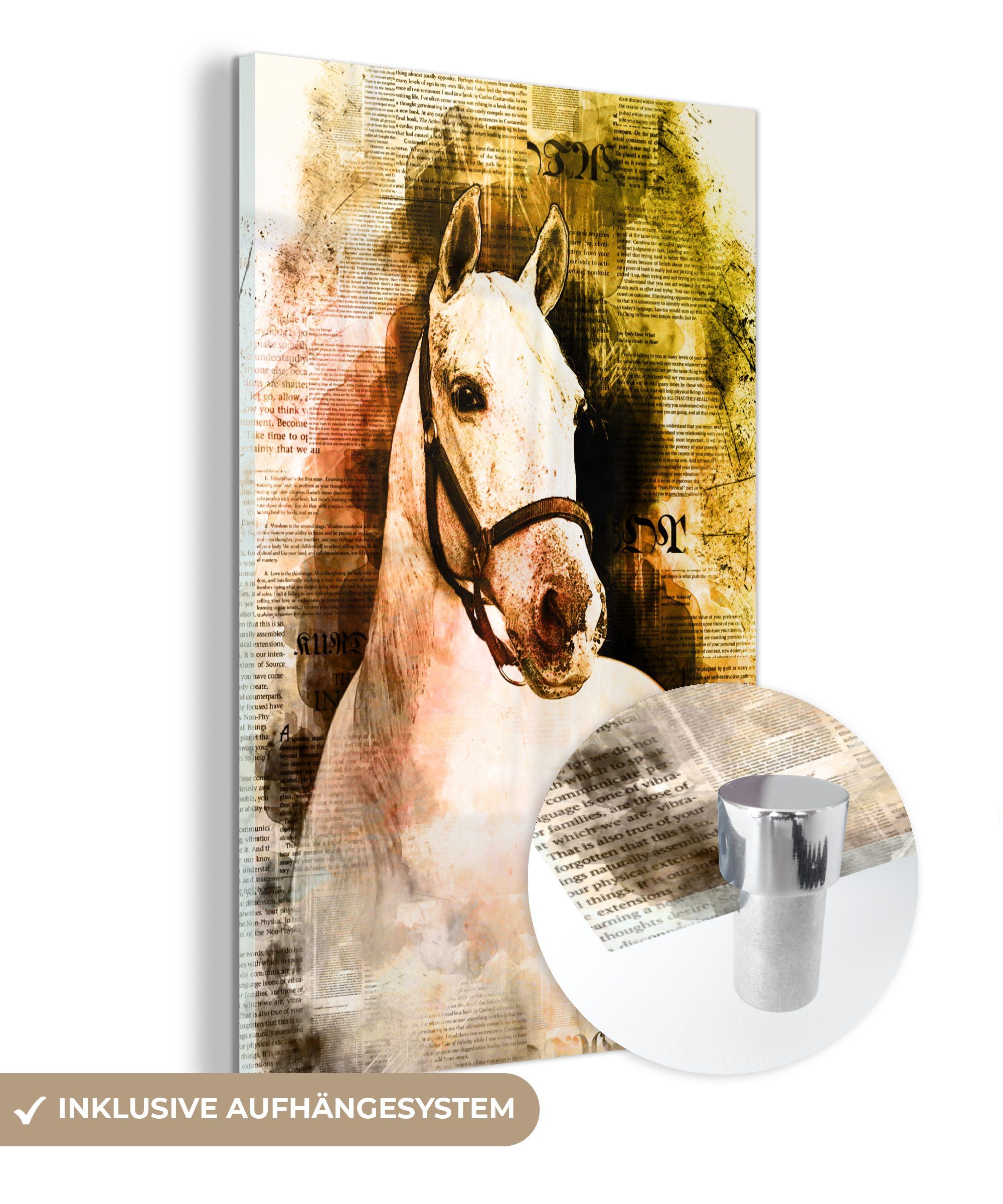 - Mädchen, auf - St), Foto Mädchen Weiß - Acrylglasbild Wandbild Kinder - Pferd (1 MuchoWow Glas - auf - Bilder Wanddekoration - Glas Zeitung Glasbilder -