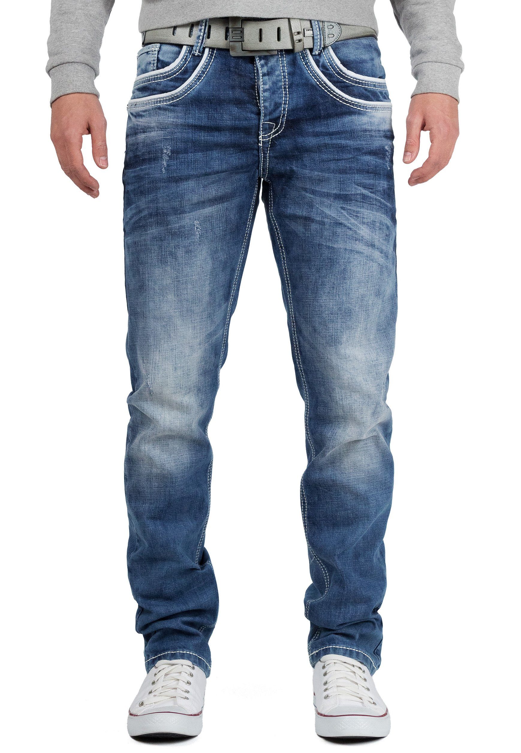 Herren Jeans Cipo & Baxx 5-Pocket-Jeans Herren Hose BA-C1127 Weiße Ziernaht und Stonewashed