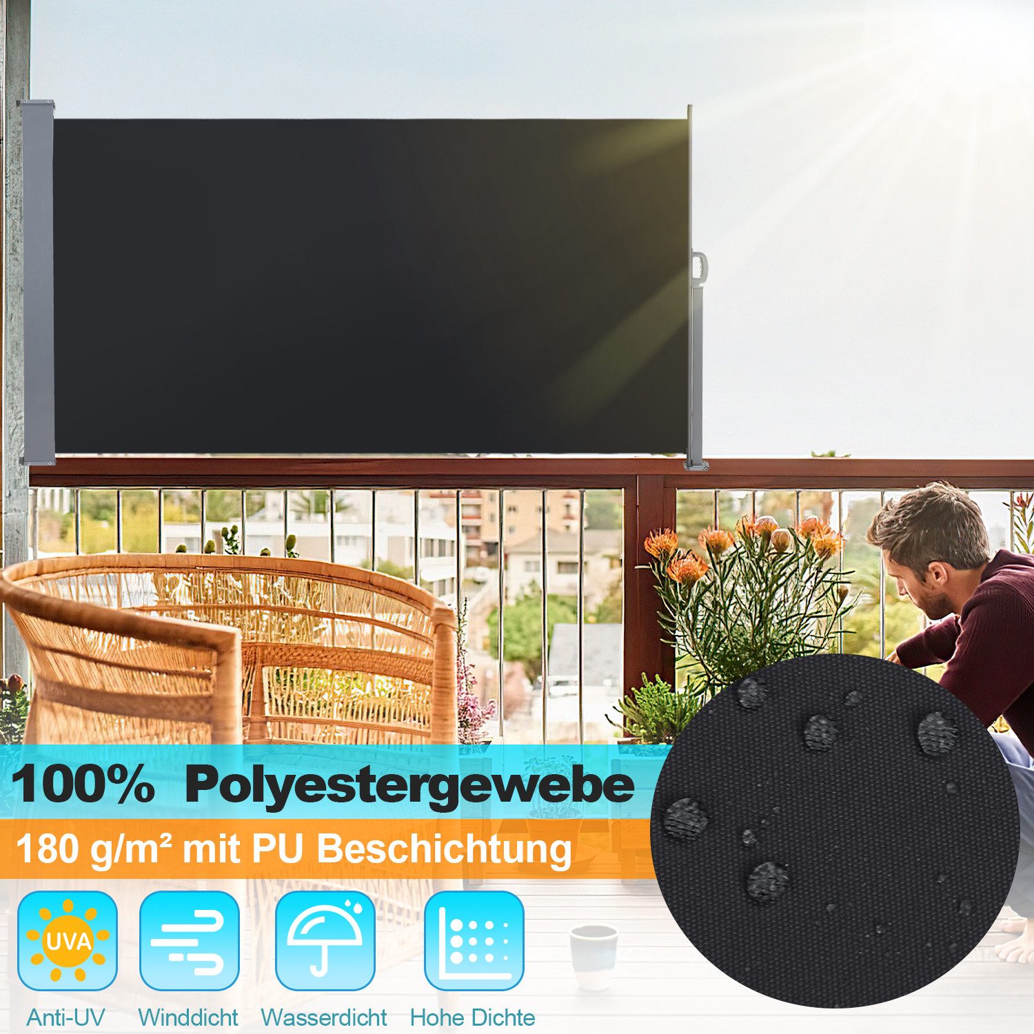 Clanmacy Seitenmarkise Sichtschutz Seitenmarkise Ausziehbar Aluminium Sonnenschutz Windschutz – Bild 3 von 5