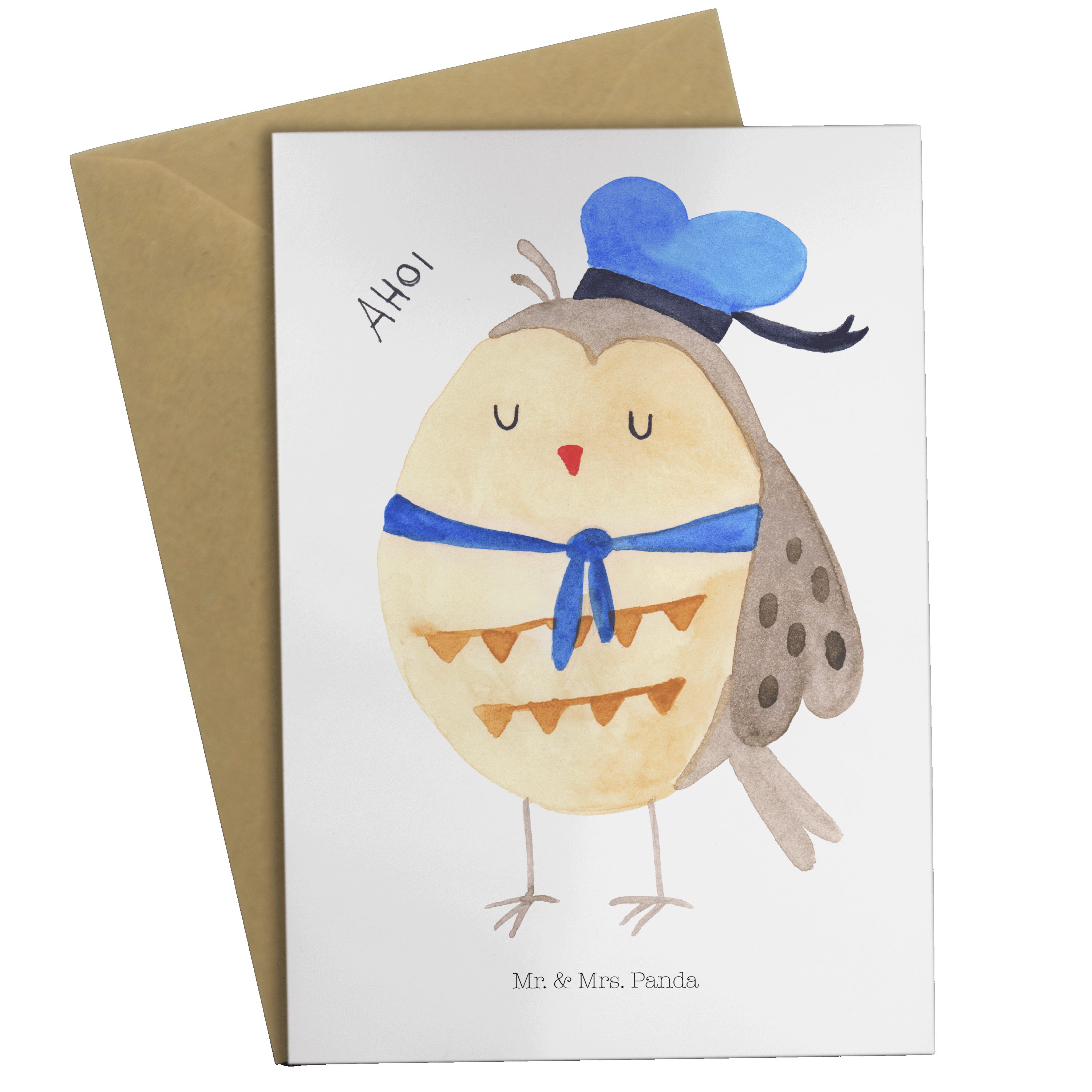 Mr. & Mrs. Panda Grußkarte Eule Matrosen - Weiß - Geschenk, Hochzeitskarte, Karte, Glückwunschka
