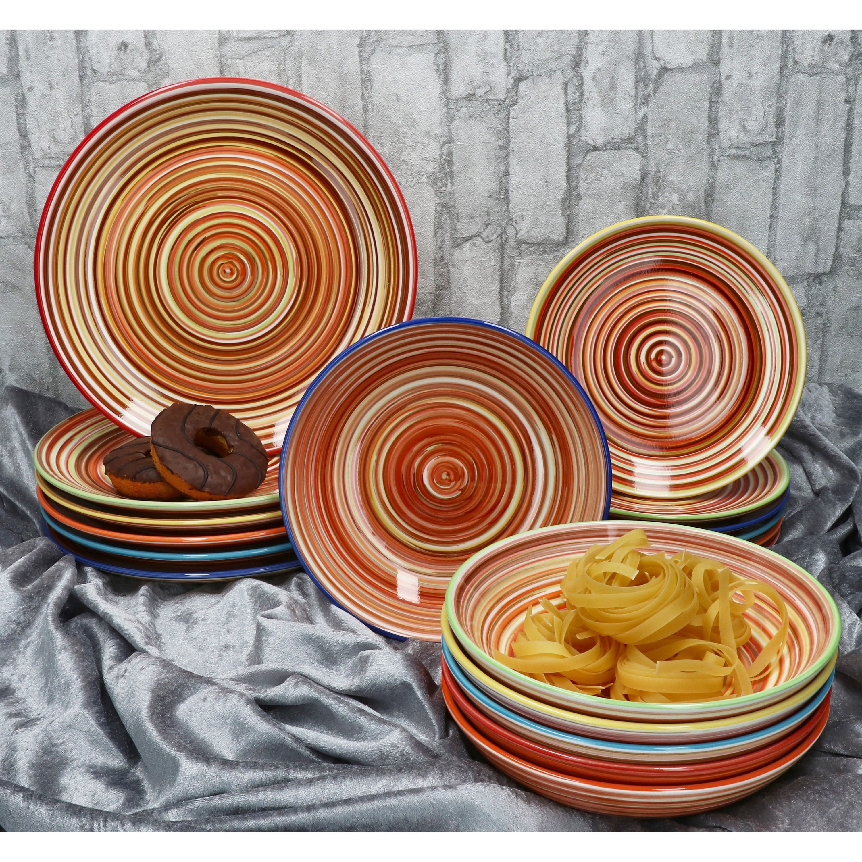 MamboCat Teller-Set 18tlg Tellerset Linea gestreift 6 Pers Kuchenteller Speiseteller, Steingut