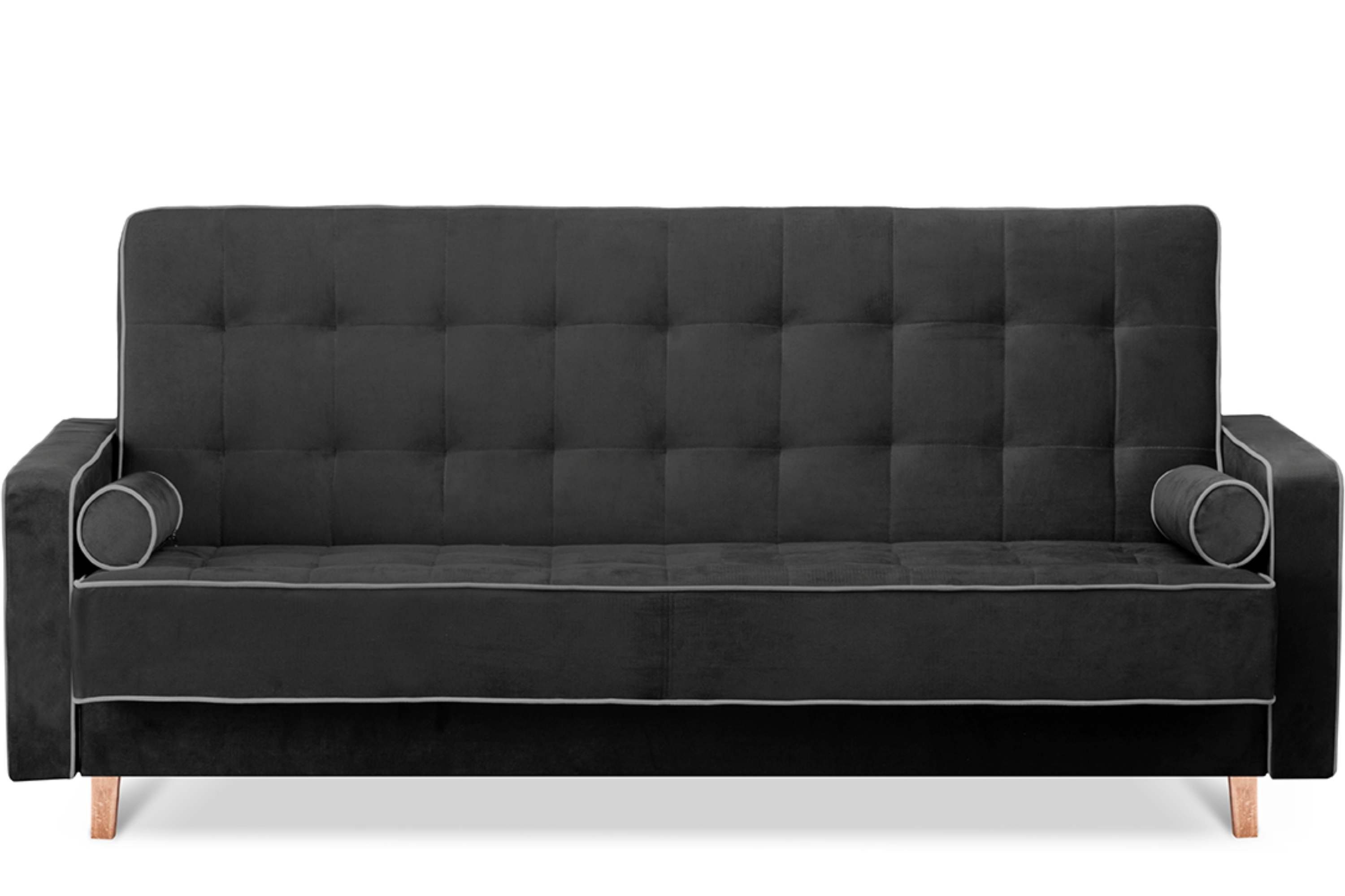 Konsimo Schlafsofa DOZER Sofa 3 Personen, ausziehbar, Velours, mit Armlehnen, mit Bettkasten schwarz / grau | schwarz