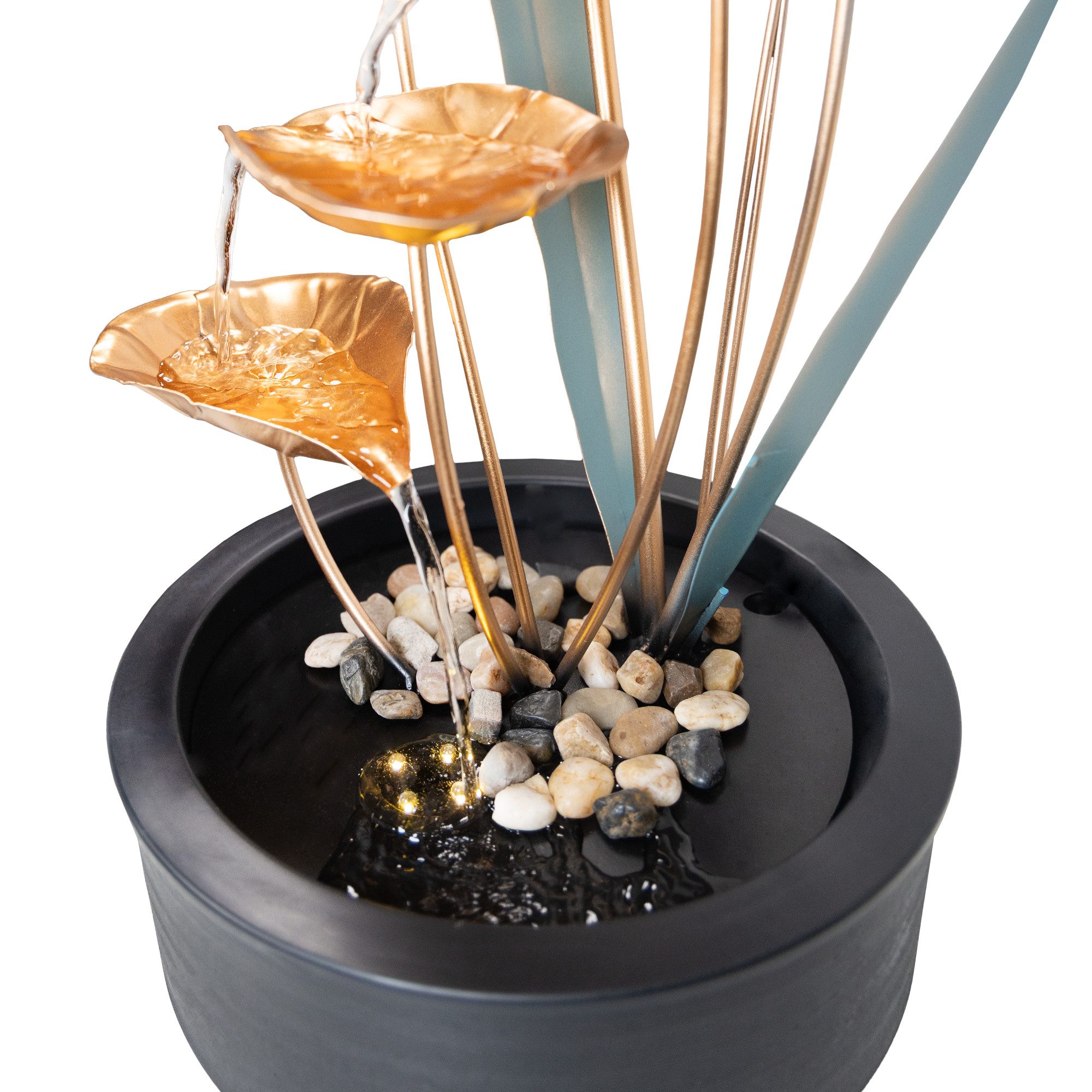 Lemodo Zimmerbrunnen Tischbrunnen mit Metallblätter, 6 Stufen, 32 cm Breite günstig online kaufen