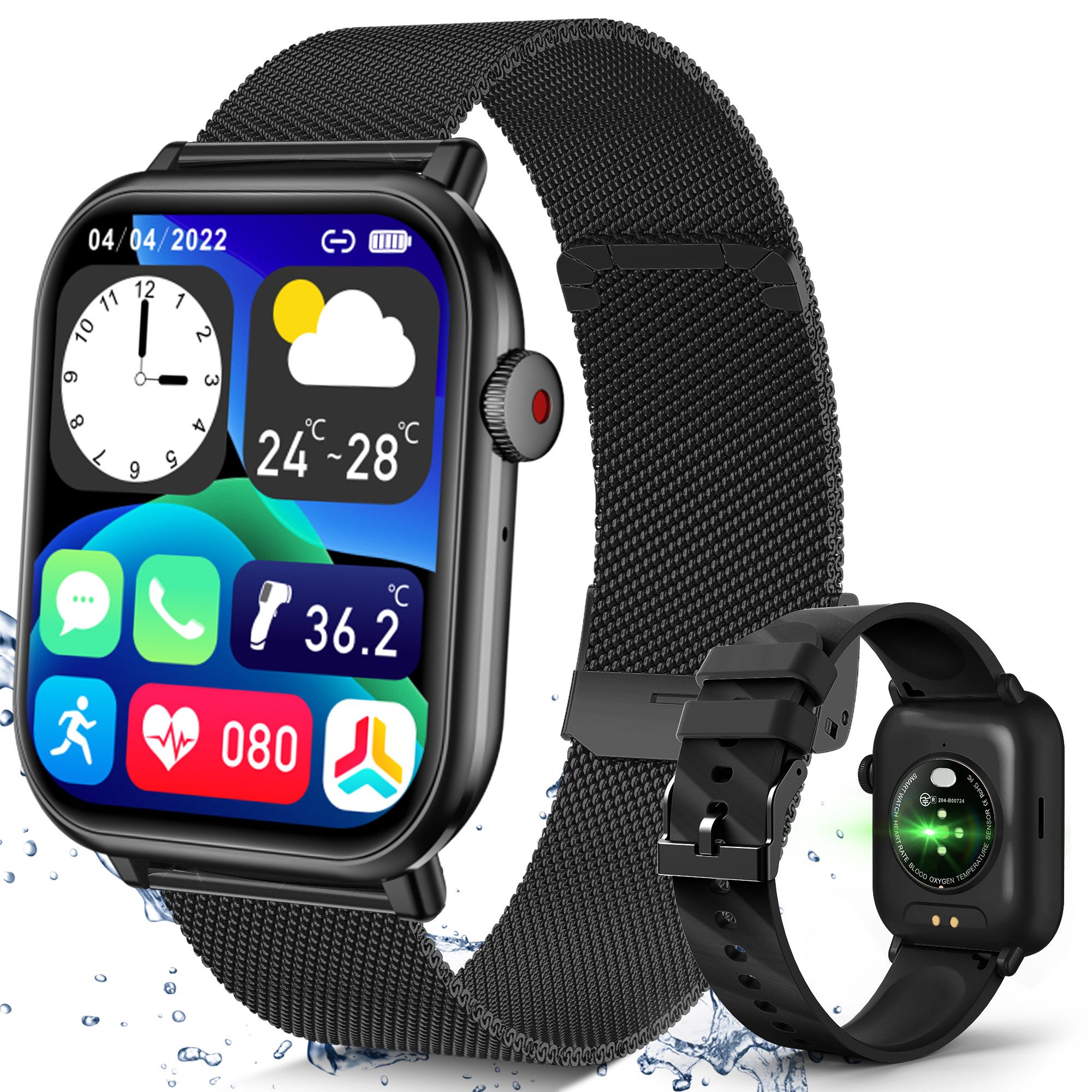 Smartwatch,Fitness Tracker Uhr für Damen Herren mit Telefonfunktion Watch