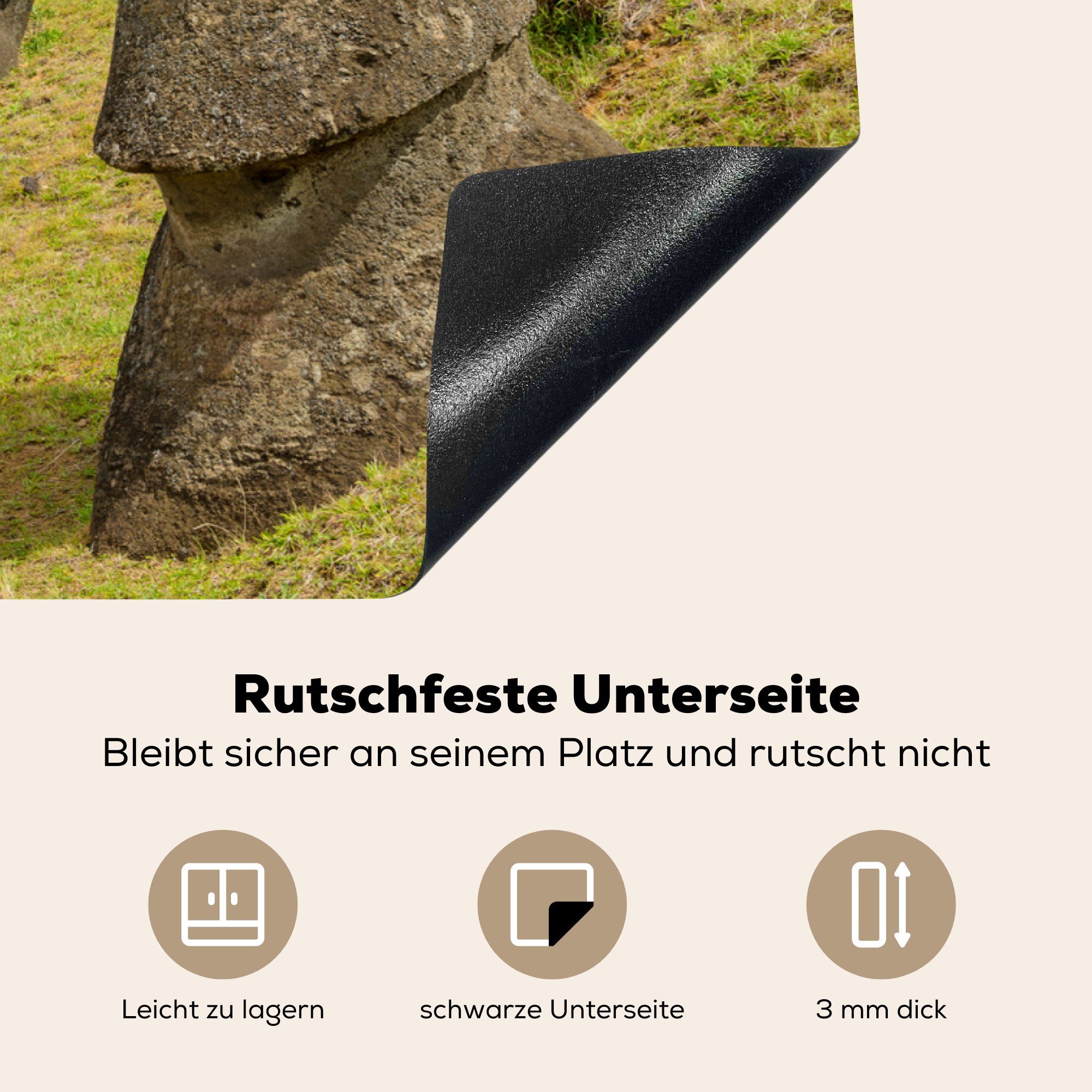 81x52 tlg), Vinyl, Ceranfeldabdeckung für Induktionskochfeld die Nahaufnahme der küche, (1 Schutz Moai-Statue einer MuchoWow Osterinsel, Herdblende-/Abdeckplatte cm, auf