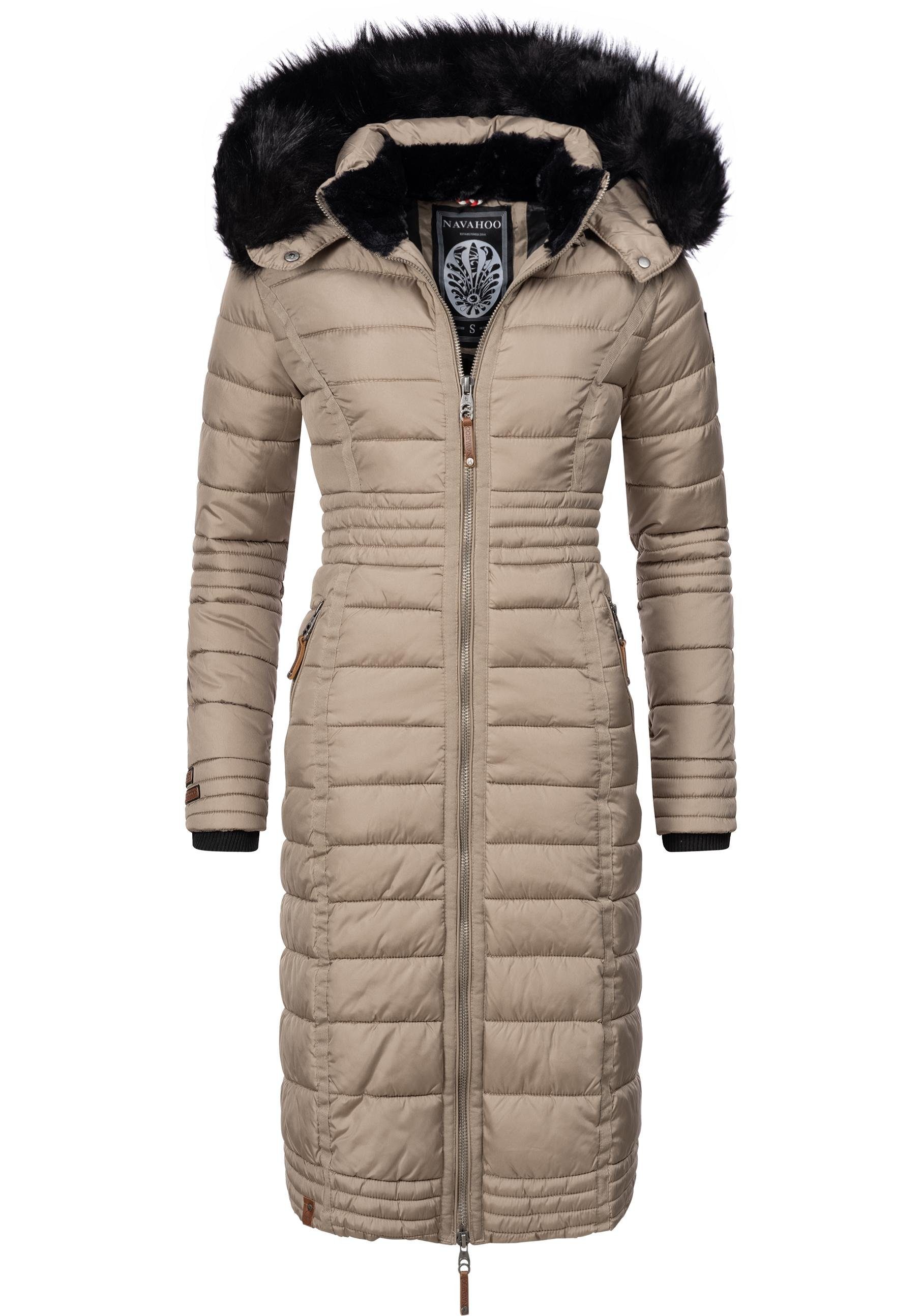 Navahoo Wintermantel Umay langer Damen Winter Steppmantel mit Kunstfellkapu günstig online kaufen