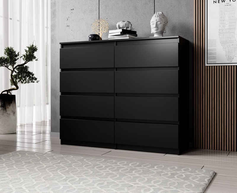 Furnix Kommode Francessa Sideboard mit 8 Schubladen 120 cm für Schlafzimmer Auswahl, BxHxT: 119,8 x 98,5 x 37 cm, pflegeleichte Oberflächen