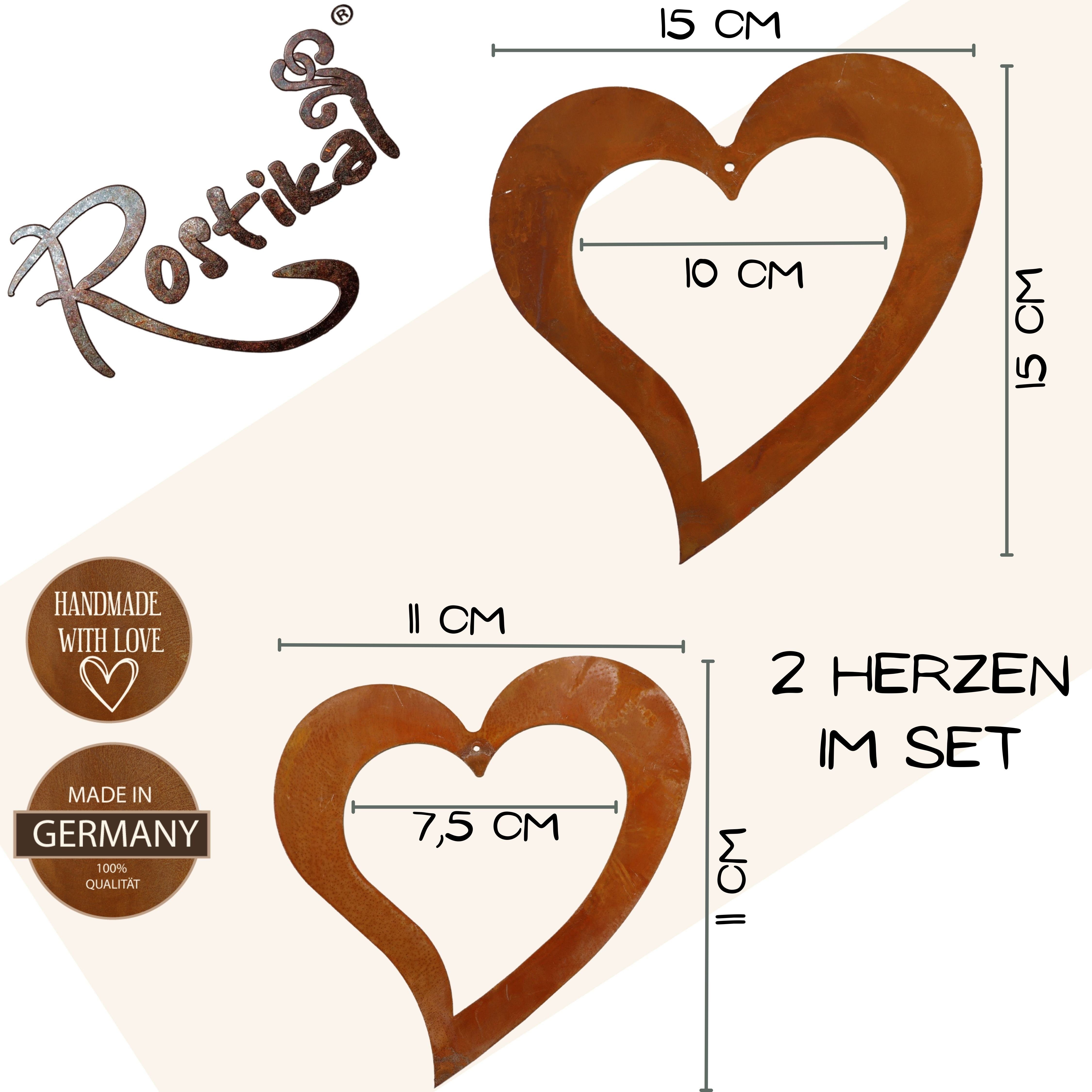 Rostikal Hängedekoration Rost Herz Deko Set (Set, 2 St), echter Rost