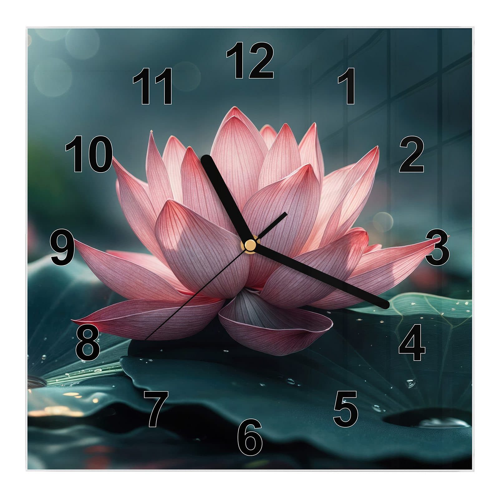 Wanduhr Glasuhr Wanduhr Wandkunst Größe 30 x 30 cm mit Motiv Lotuszauber
