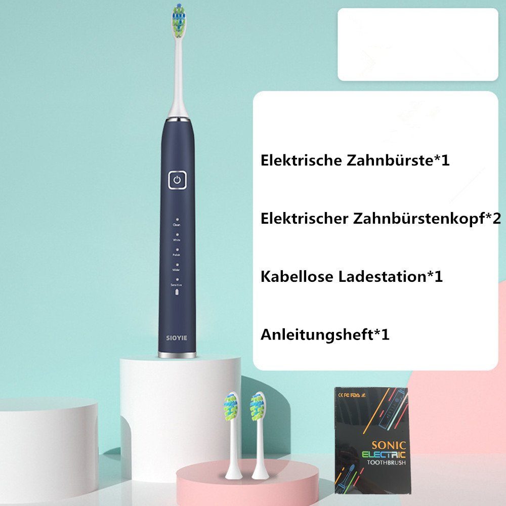 XDeer Zahnbürste Elektrische Zahnbürste Schallzahnbürste - Reise Zahnbürsten, Elektrisch,Schall Electric Toothbrush Mit 2 köpfe, 5 modi,Timer