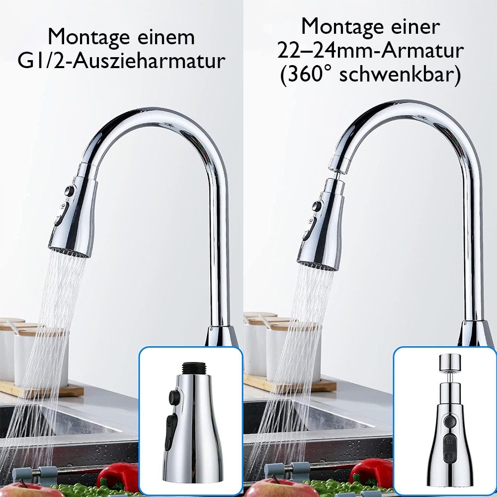 AFKSMILE Strahlregler Wasserhahn Aufsatz, 3 Modi Wasserhahn Luftsprudler mit Zubehör, 360° Drehbar Wassersparender für Wasserhahn Brause Küche Bad Aufsatz – Bild 5 von 5