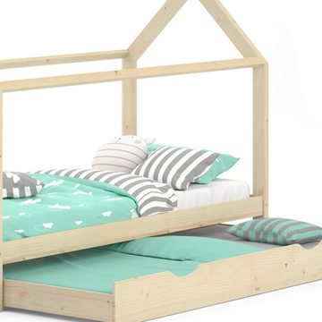 VitaliSpa® Kinderbett Hausbett Gästebett 90x200cm WIKI Natur Schublade