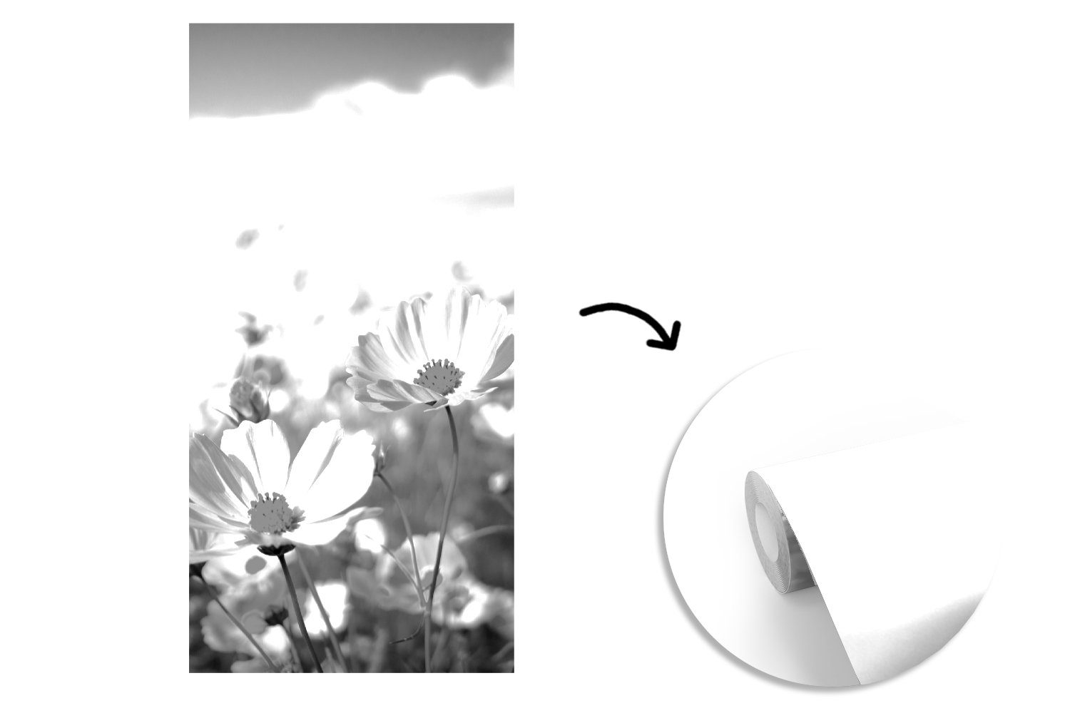 St), Blau, - Matt, - Lila Weiß Blumen Fototapete Wolken Wiese Schlafzimmer - - MuchoWow Gras - (2 Vliestapete bedruckt, - Fototapete Küche, Wohnzimmer für