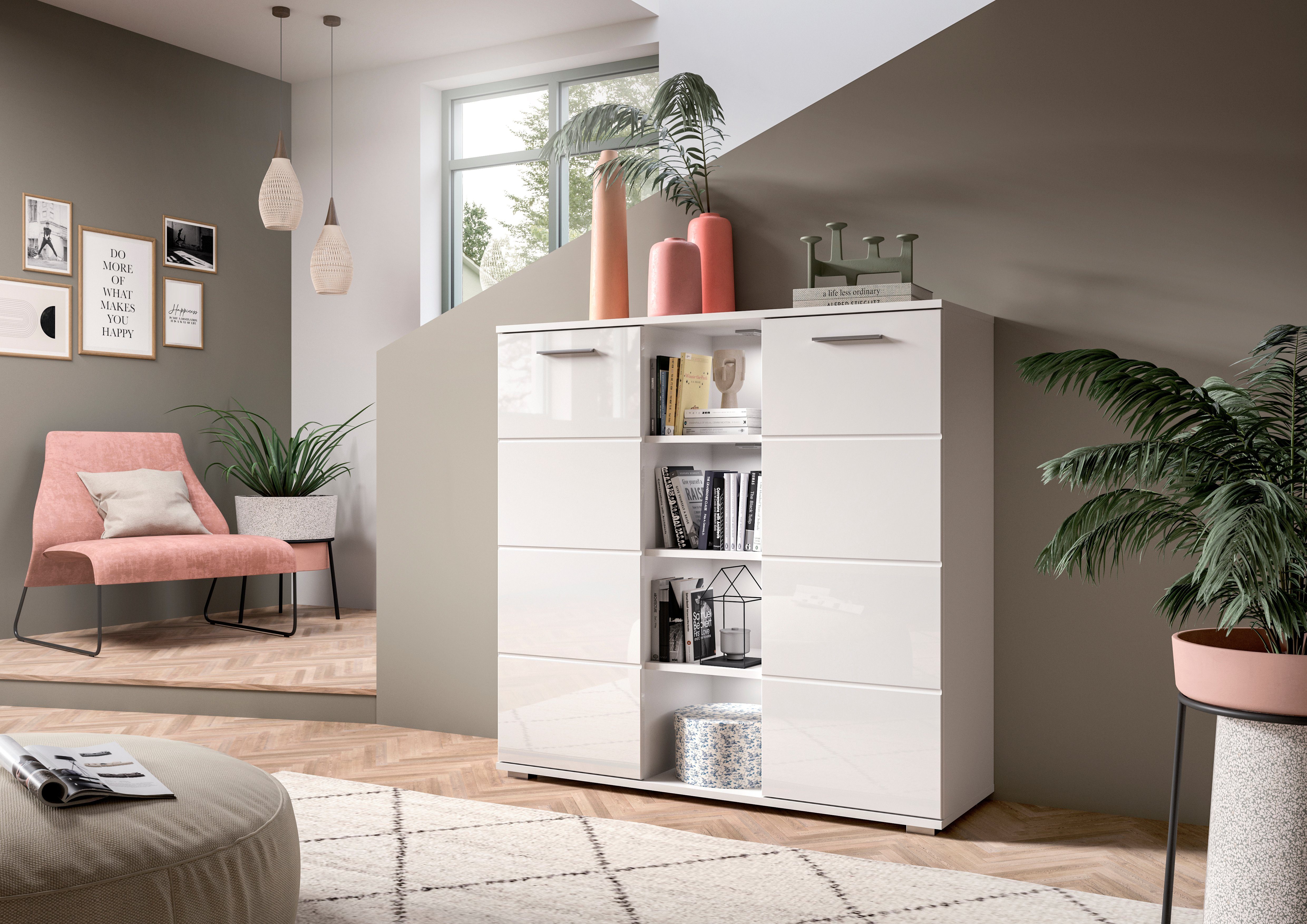 Home affaire Highboard Valge, Höhe 108 cm, 2 Türen, 4 verstellbare Böden, 4 günstig online kaufen