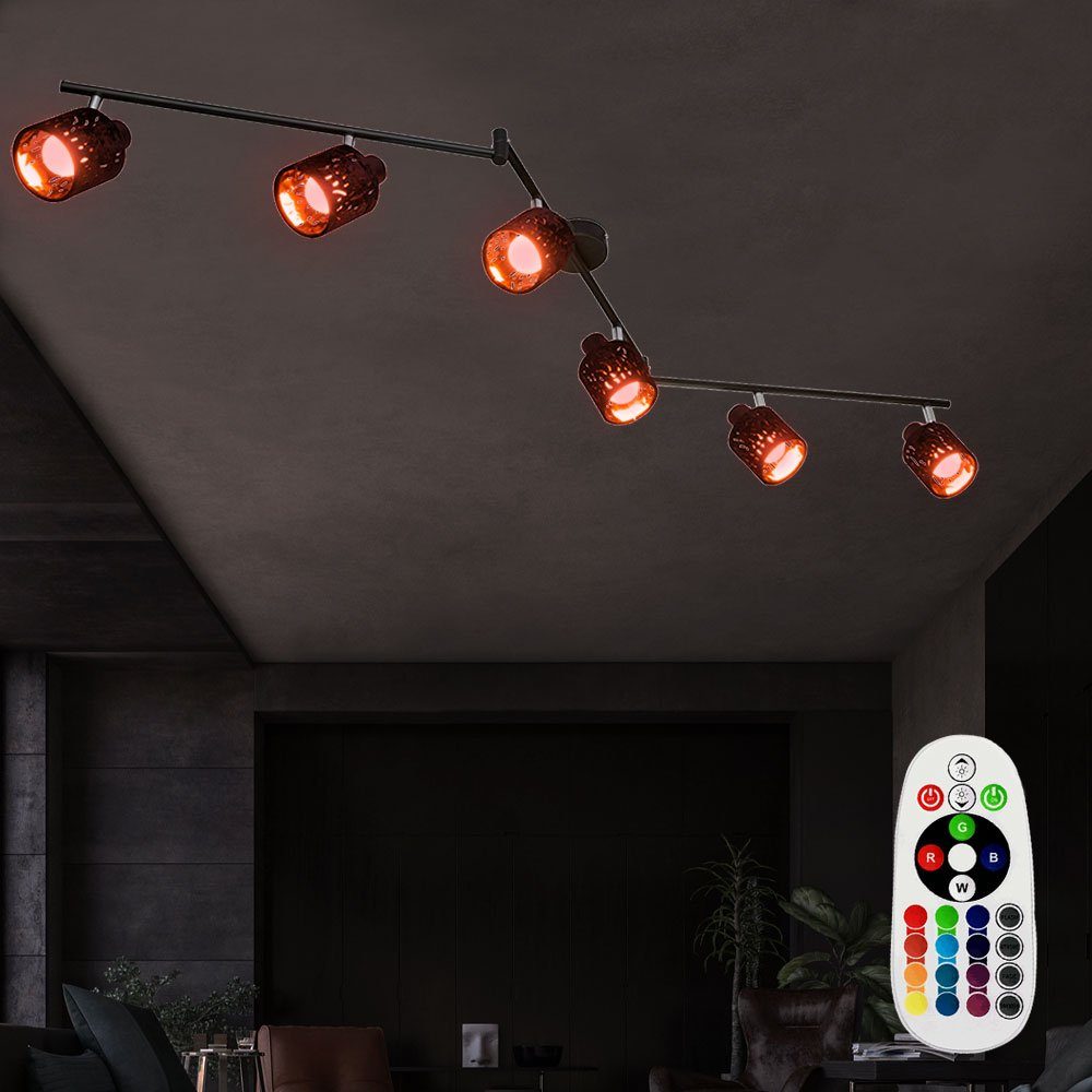 etc-shop LED Deckenleuchte, Leuchtmittel inklusive, Warmweiß, Farbwechsel, Decken Lampe Samt Spots beweglich Fernbedienung Leuchte dimmbar im Set