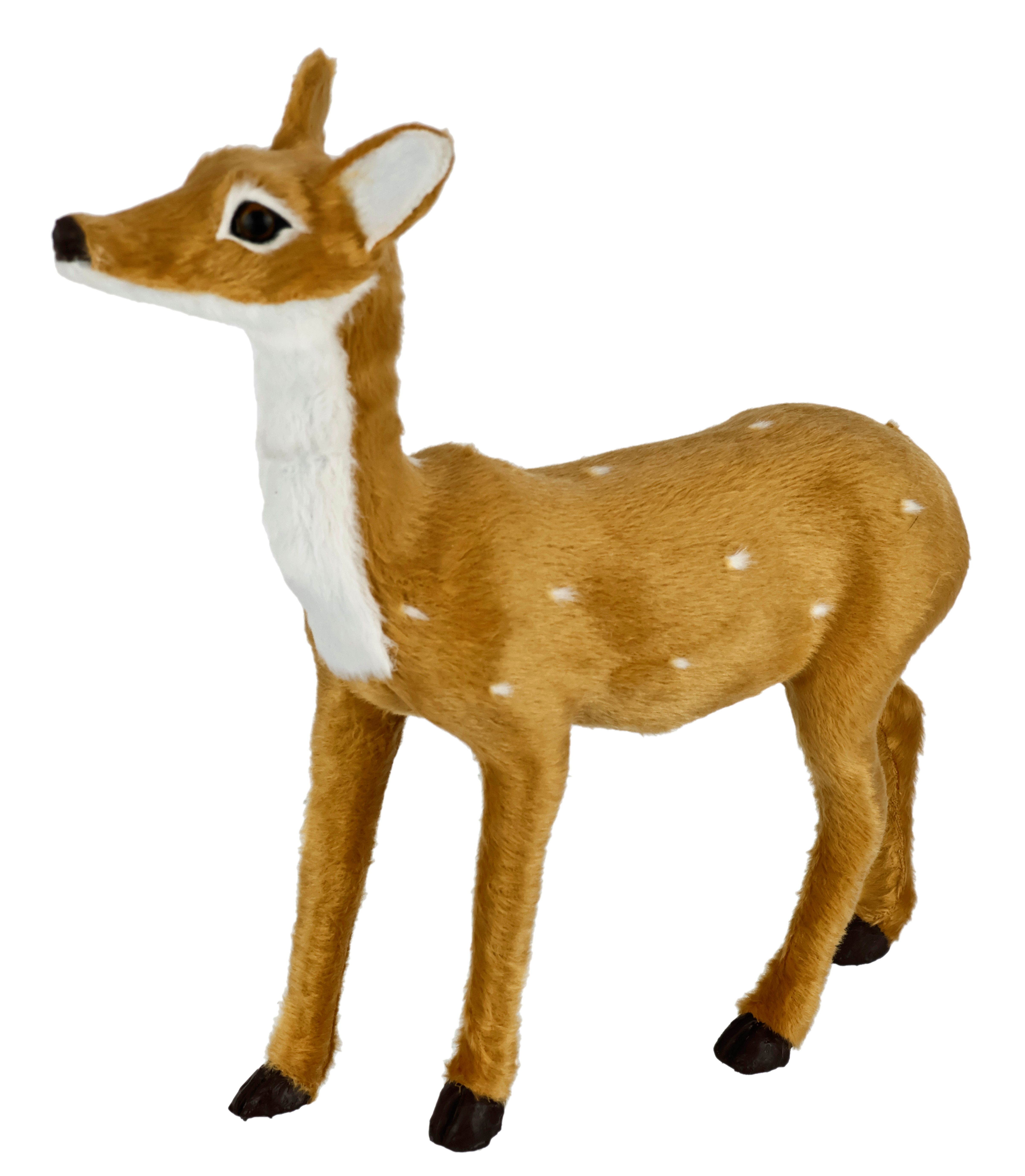 I.GE.A. Dekofigur Tierfigur Reh aus Kunstfell (1 St), Realistisches Waldtier Statue Ornament Plüschtier Weihnachtsdeko