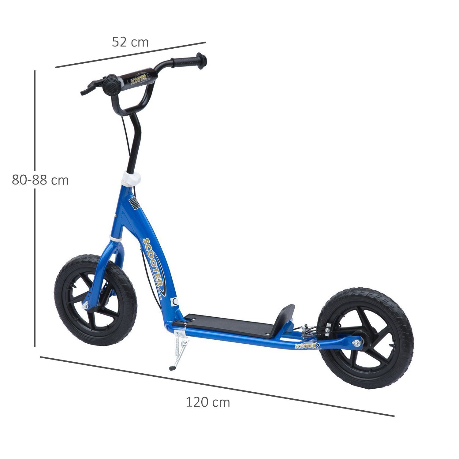 HOMCOM Cityroller Kinderroller Scooter mit verstellbarem Lenker, großen Rädern, 0 km/h, (Tretroller, 1 tlg., Kinderroller), für Außenbereich, Blau