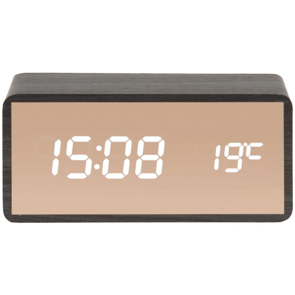 Wecker Veneer LED Wood Black Copper Mirror Karlsson Uhr