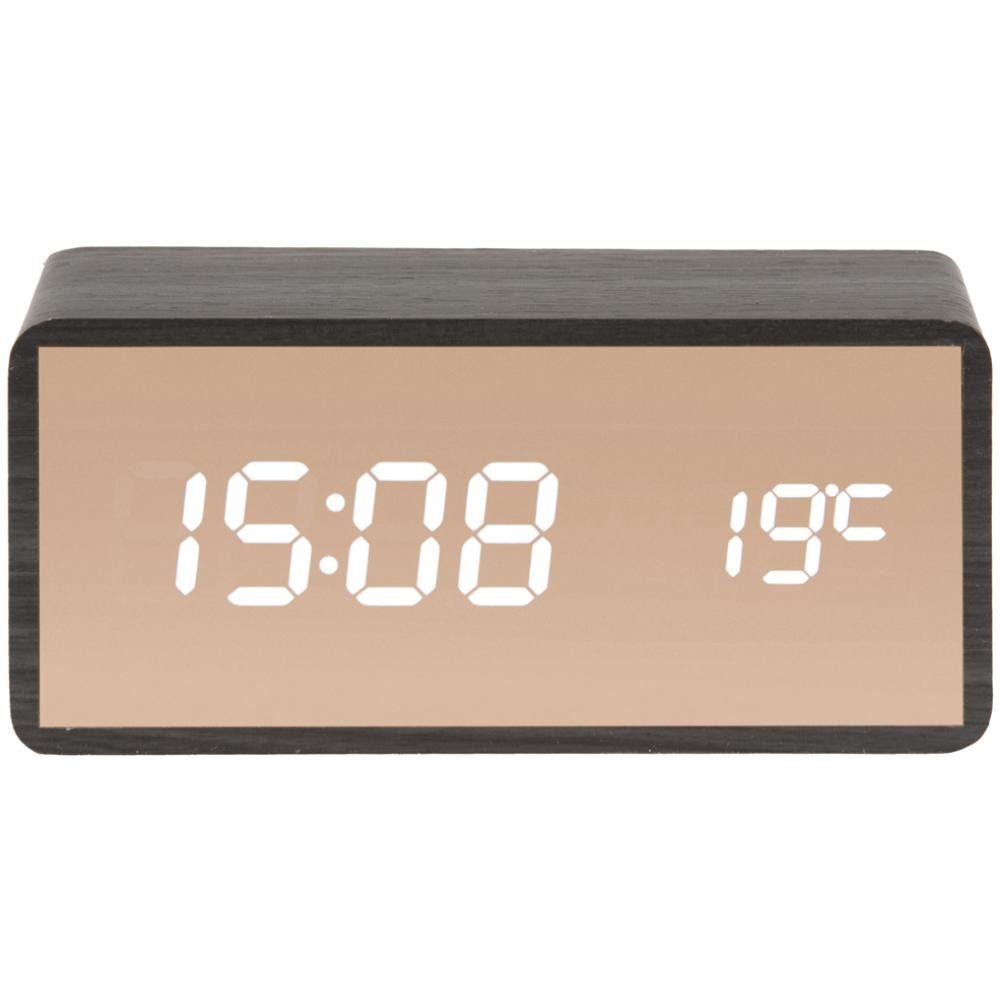 Karlsson Uhr Wecker Copper Mirror LED Black Wood Veneer günstig online kaufen