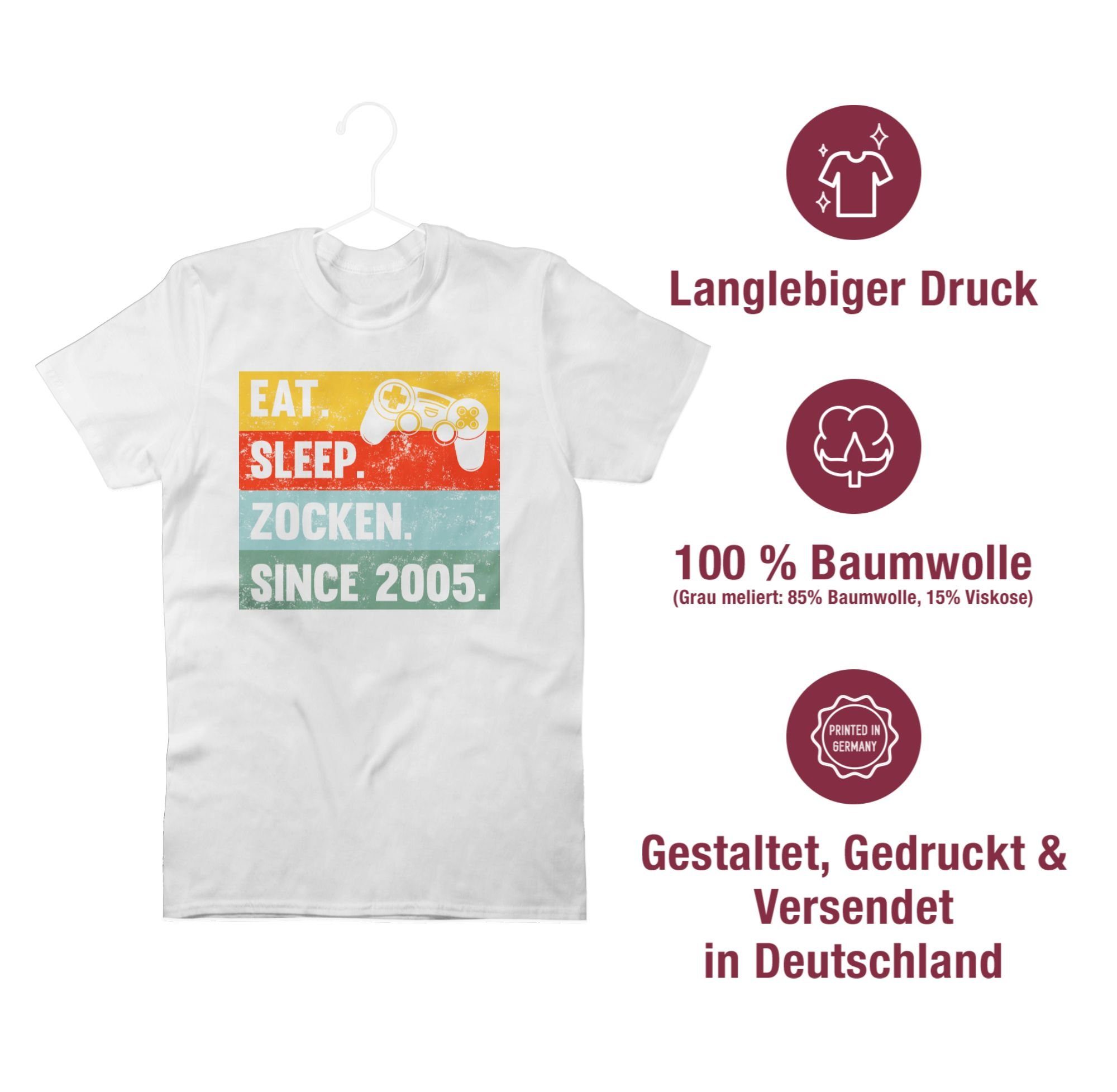 Geburtstag Eat Sleep Zocken 18. Shirtracer T-Shirt Since 02 Weiß 2005