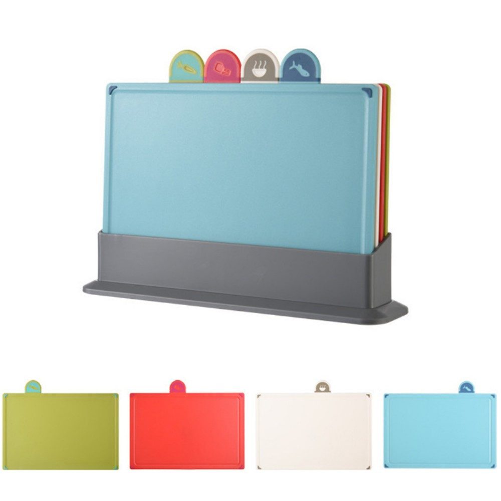 Luckice Schneidebrett 4-teiliges farbiges Schneidebrett-Set, rutschfest, farbcodiert, (30x23,5 cm, Lebensmittelsymbole)