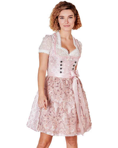 Krüger Madl Dirndl Dirndl 'Lia' mit Spitzenschürze 415767, Rose 50cm