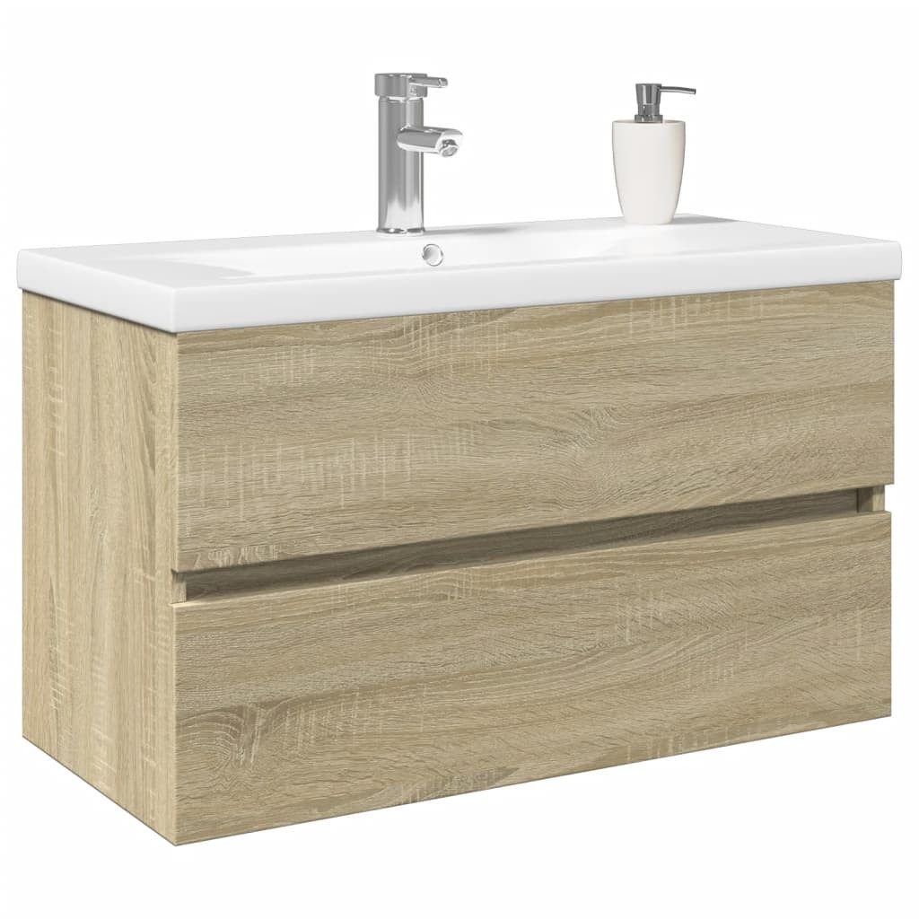 vidaXL Badezimmerspiegelschrank 2-tlg. Badmöbel-Set Keramik und Holzwerkstoff (1-St)