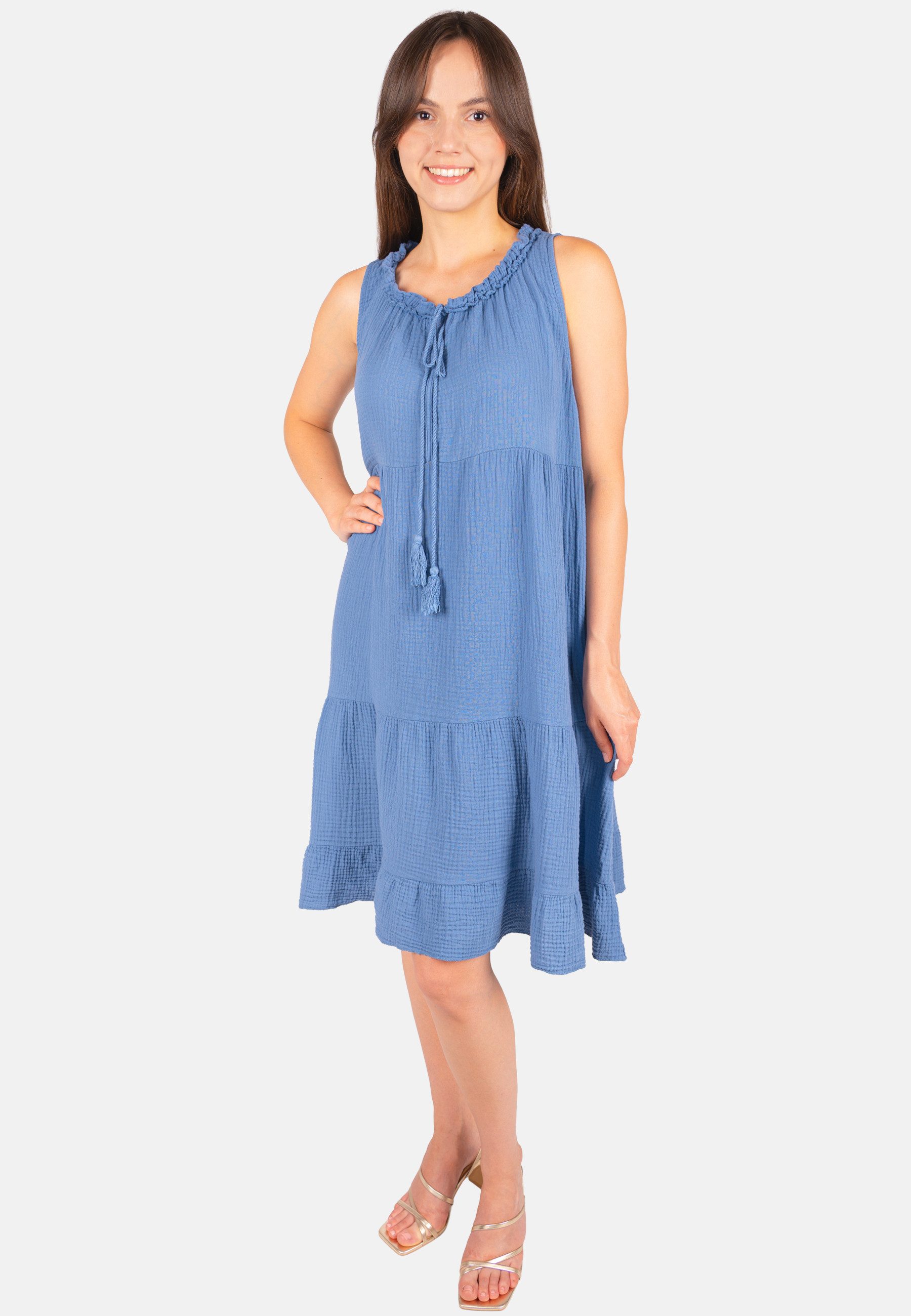 Seasons of April Blusenkleid BUKI MUSSELIN Ärmelloses Damen Musselin Kleid Damenkleid mit Tasseln in Trendfarben