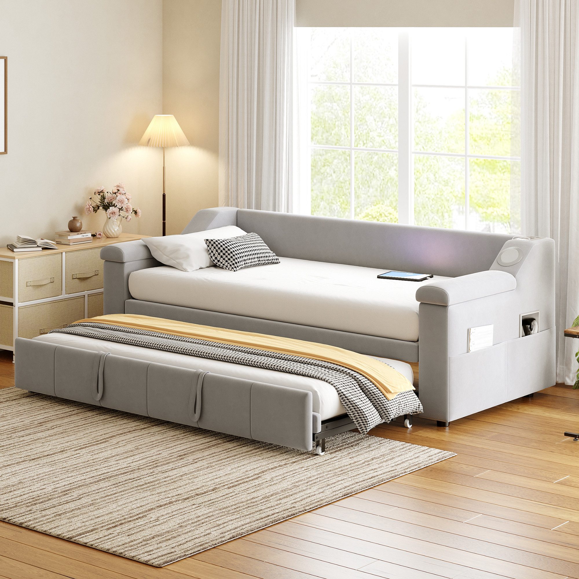 Odikalo Ausziehbett Schlafsofa Polsterbett USB Ablagefächern günstig online kaufen