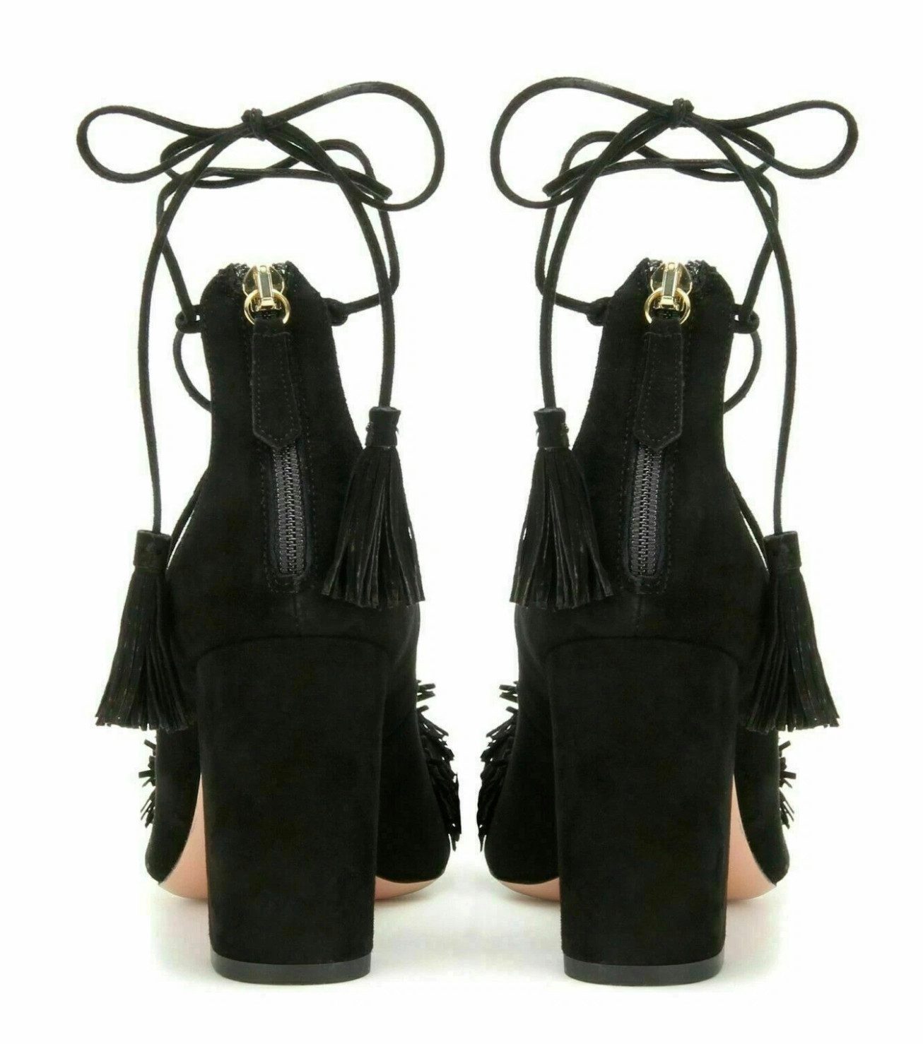 Aquazzura Firenz Wild Thing Pumps Schuhe aus Veloursleder mit Fransen High-Heel-Pumps Reißverschluss mit Zipper-Lasche und Quastenverzierung