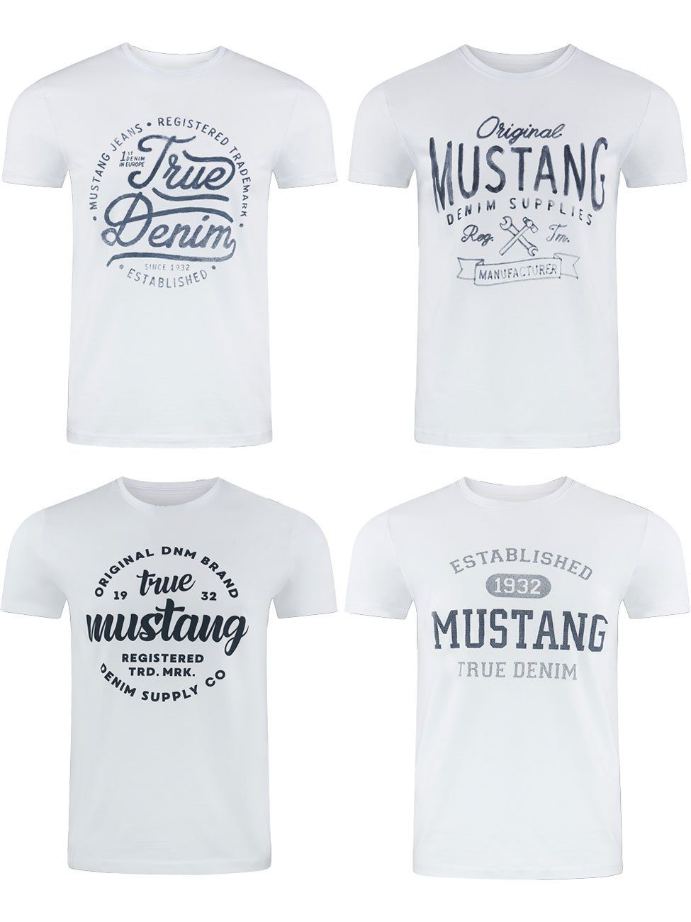 T-Shirt Regular 100% Basic mit MUSTANG Baumwolle (P17) Rundhalsausschnitt aus Printshirt Tee (4-tlg) Print Farbmix Kurzarm C Shirt Alex Herren Fit