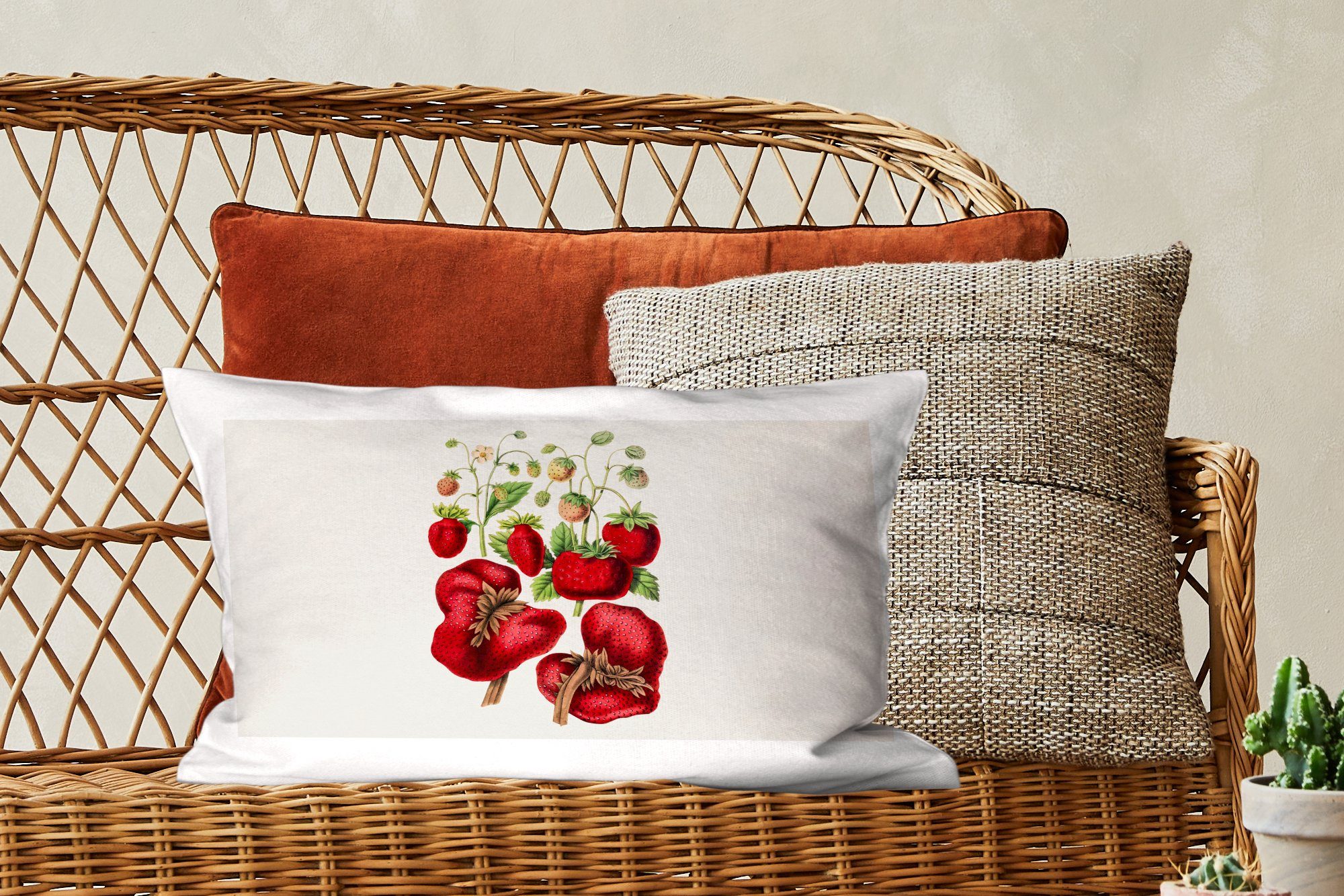 Dekoration, Dekokissen Obst mit Schlafzimmer Wohzimmer Erdbeeren - Füllung, Dekokissen - Zierkissen, MuchoWow Pflanze,