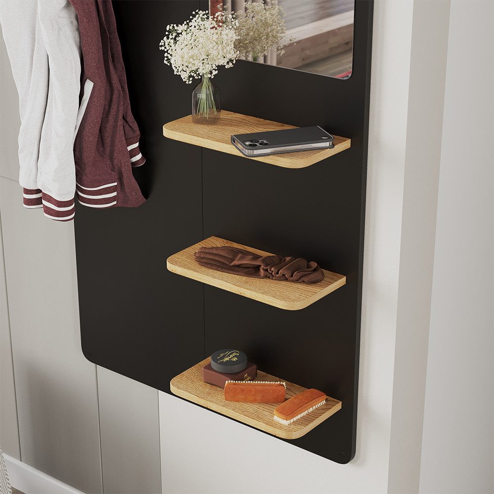 Vicco Garderobenschrank Jochen, Schwarz/Eiche, 70 x 150 cm mit Spiegel (1-St)