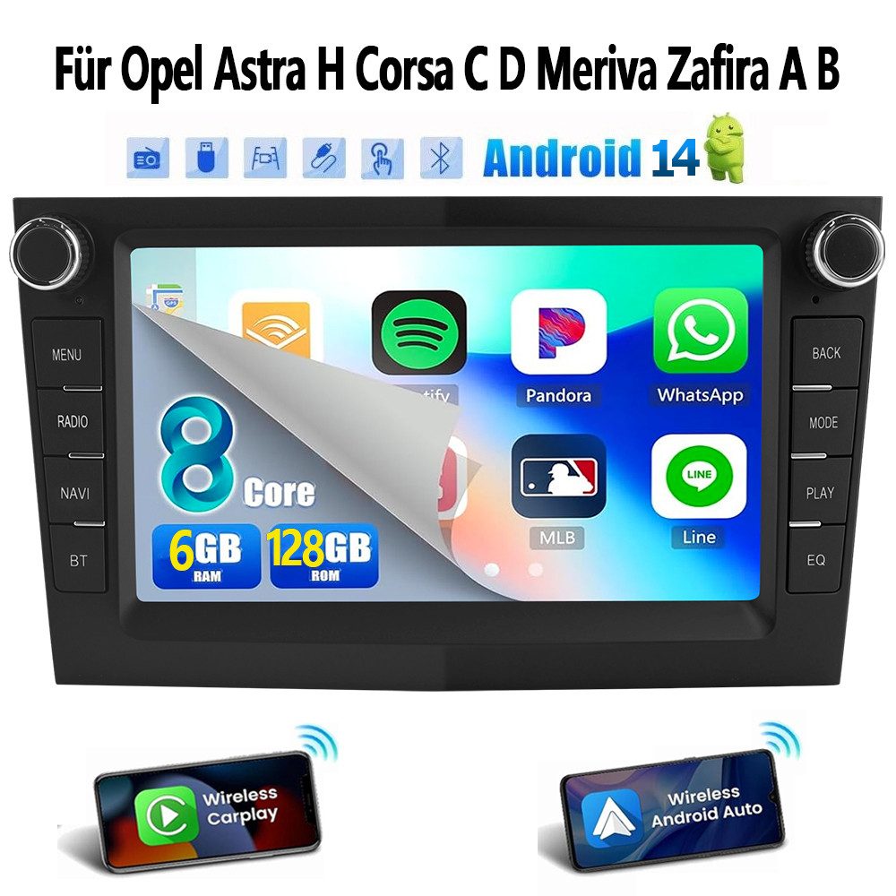 ESSGOO 4G Für Opel Astra H Corsa C D Vectra Zafira B Carplay Android14 6+128G Autoradio (DAB+ (optional), RDS, AM, FM, 6GB+128GB, 8-kern Apple Carplay Android Auto GPS Navi WIFI BT EQ)