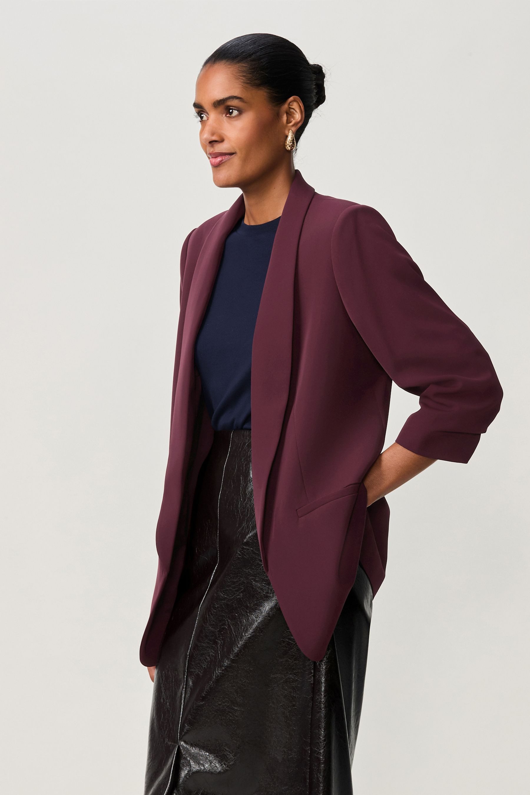 Next Jackenblazer Relaxed Fit Blazer mit Raffärmeln und Vichykaros (1-tlg)