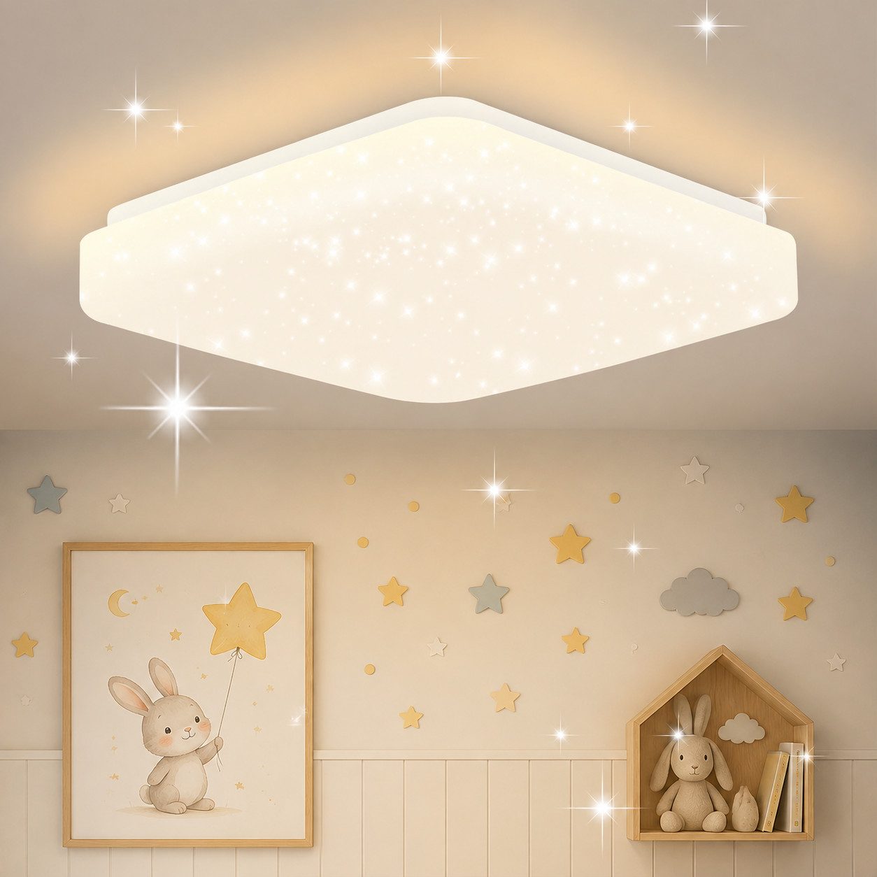 Nettlife LED Deckenleuchte Sternenhimmel Wohnzimmer Modern Deckenlampe Quadratisch 3000K, LED fest integriert, Warmweiß, Augenschutz, Einfache Installtion, LED fest integriert