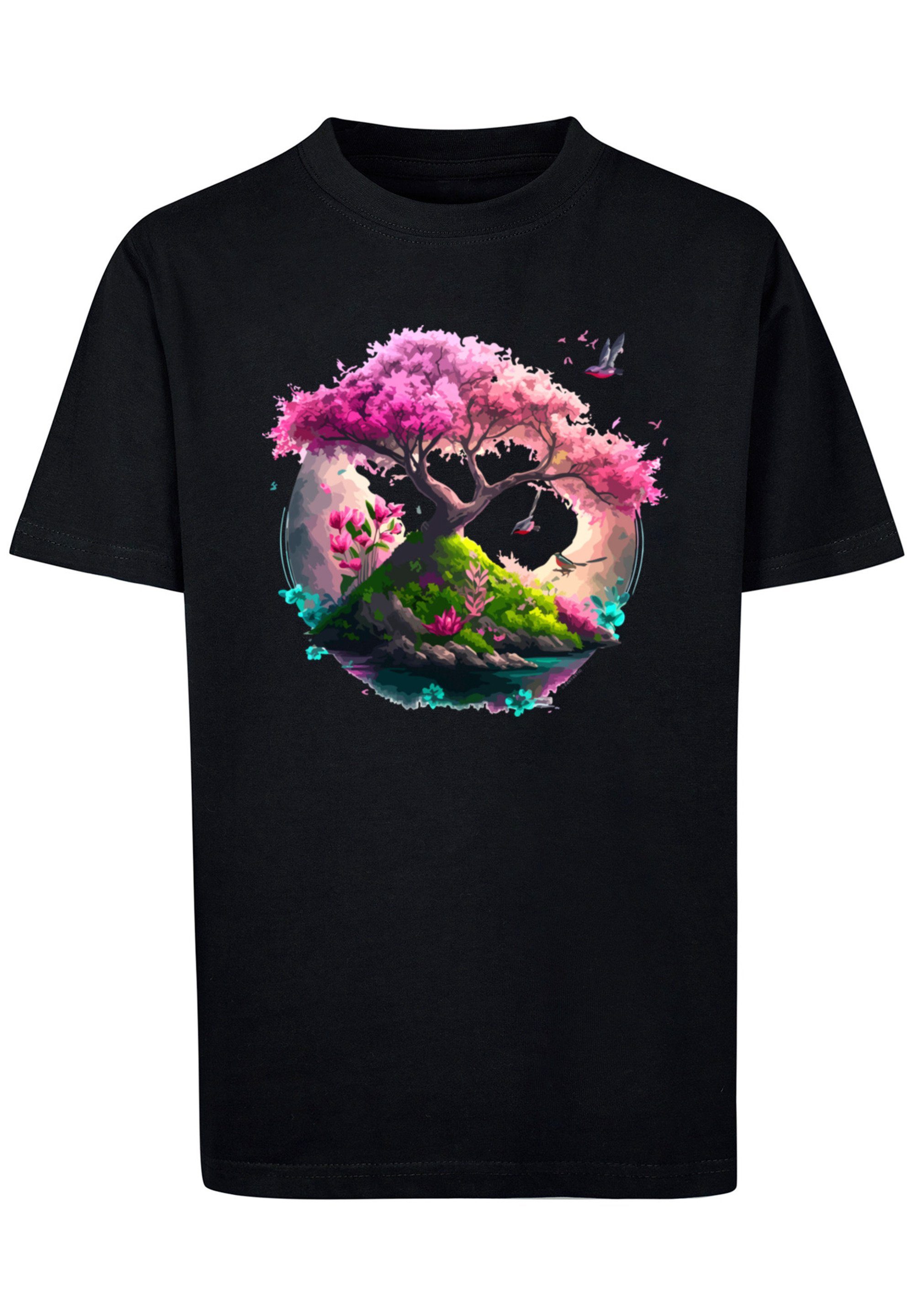 Tee Unisex Kirschblüten T-Shirt schwarz F4NT4STIC Print Baum