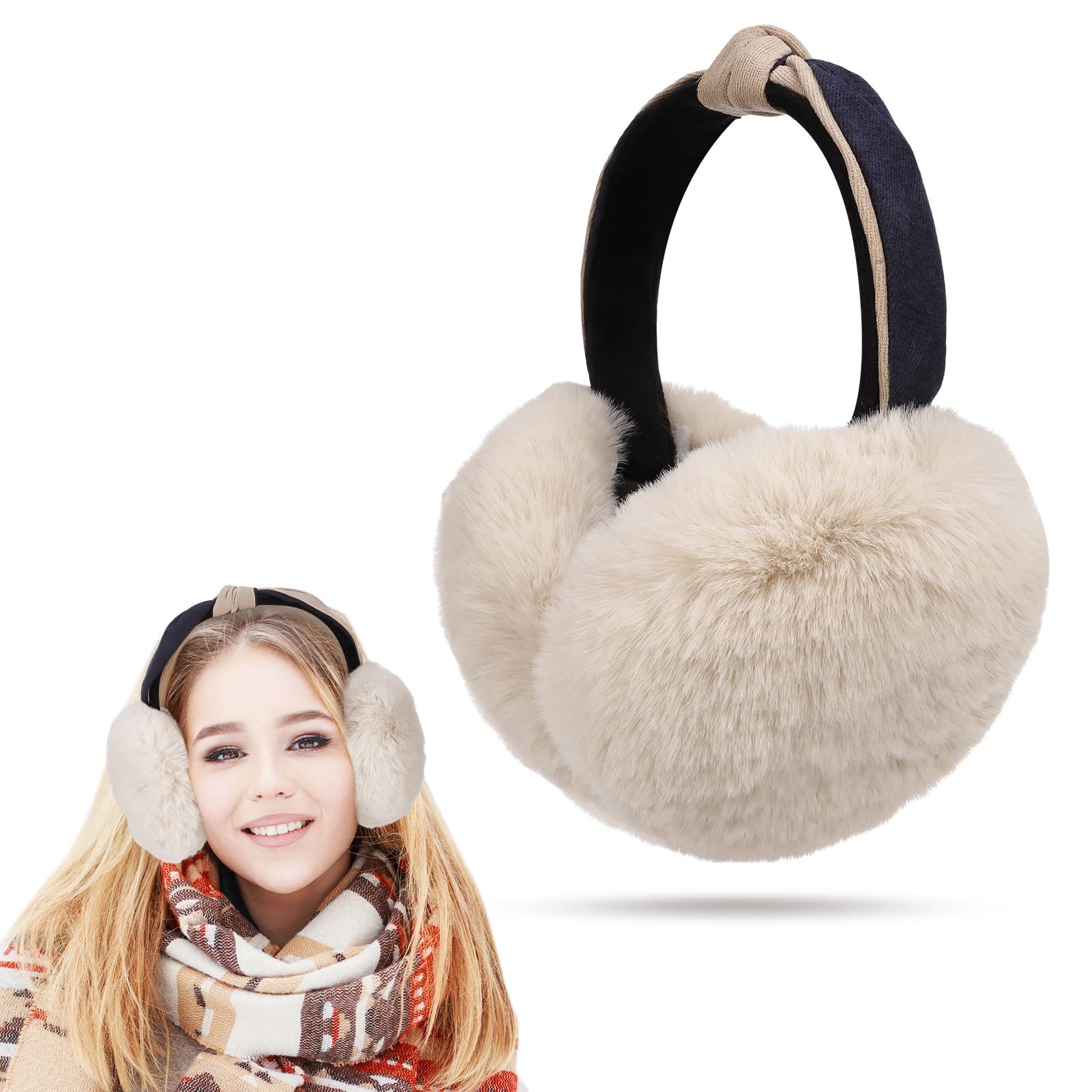 Cachito Ohrenwärmer Damen Faltbare Plüsch Ohrenwärmer, Kälteschutz Warme Ohrenschützer Winter Mädchen Ohrschützer mit Bogenknoten, Winddicht Ear Muffs