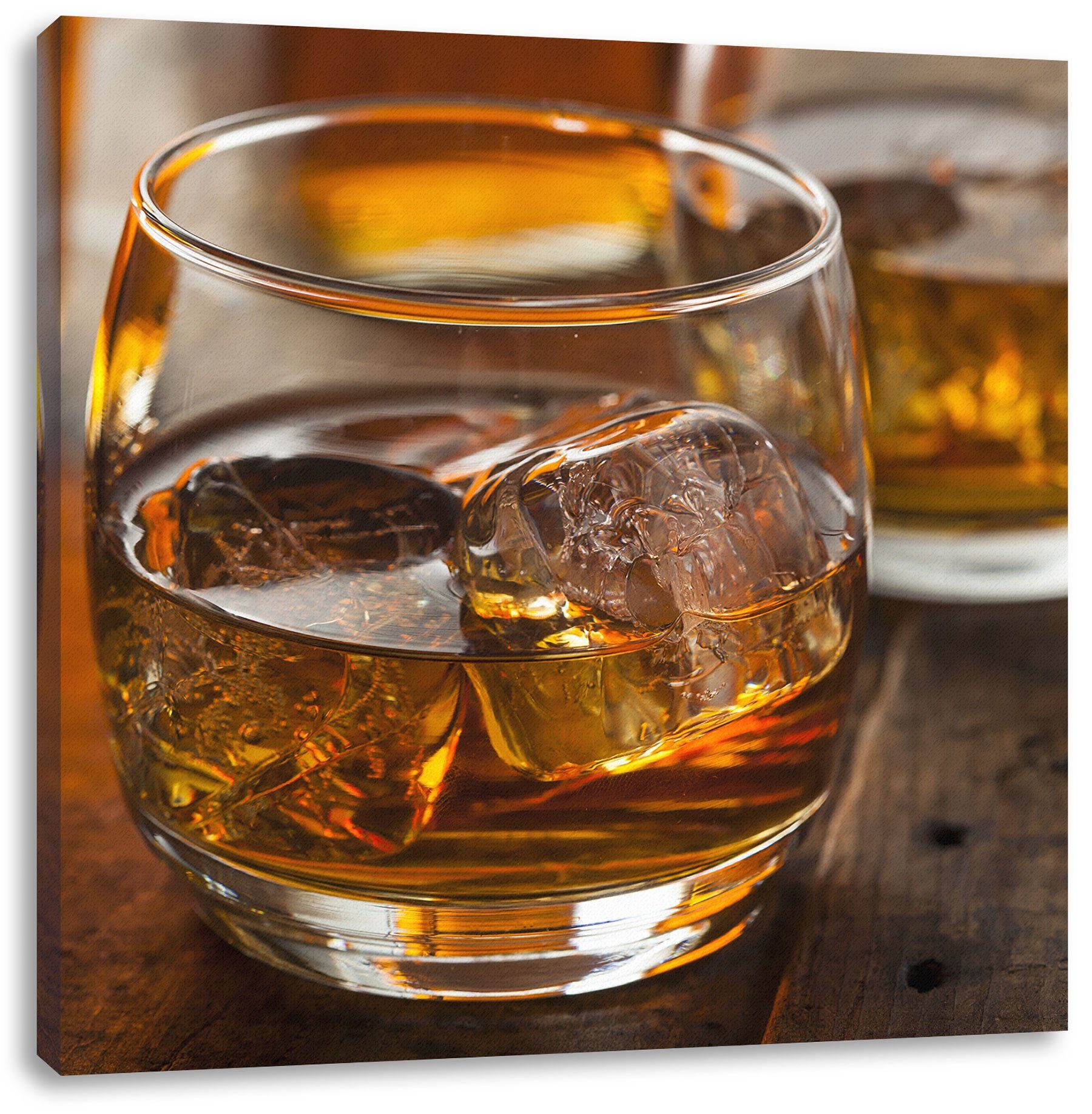 St), Whiskey bespannt, Goldgelber Pixxprint fertig Leinwandbild (1 inkl. Zackenaufhänger Goldgelber Whiskey, Leinwandbild