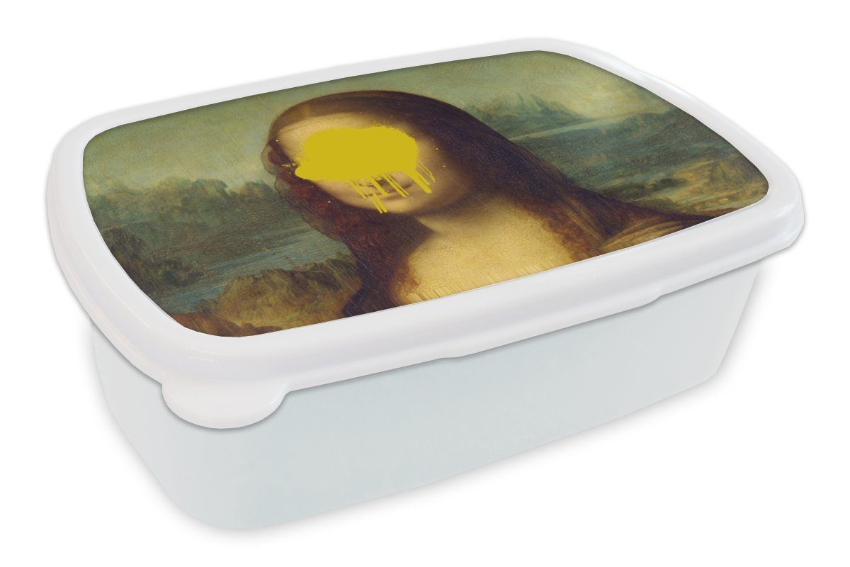 MuchoWow Lunchbox Mona Lisa - Leonardo da Vinci - Gelb, Kunststoff, (2-tlg), Brotbox für Kinder und Erwachsene, Brotdose, für Jungs und Mädchen weiß